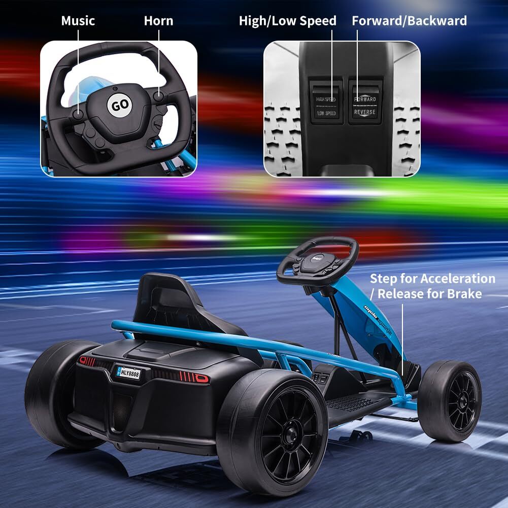 24V Electric Go Kart for Kids Ride on Go Kart Drifting Circling Car Music Gift