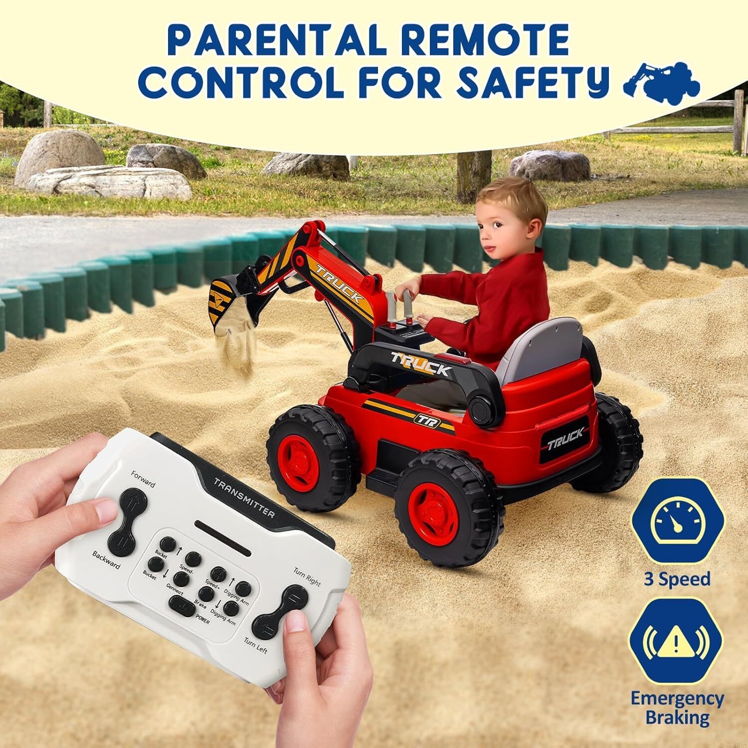 12V Kids Ride On Excavator Battery Powered Construction Truck Digger with Remote