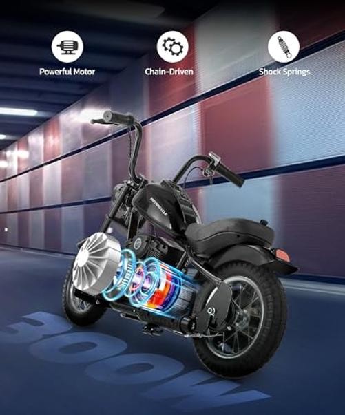 Electric Dirt Bike, 15 mph & 150lb Max, 24V Ride on Toy for Big Kids Black