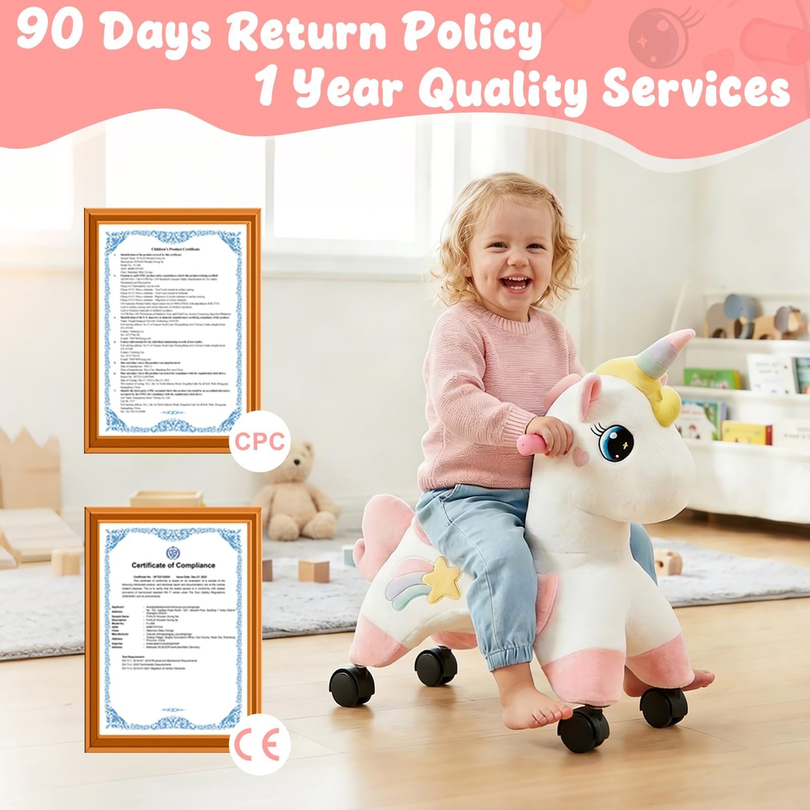 Unicorn Ride-On Toy for Toddlers, 360° Wheels, Balance & Coordination Bike, Indo