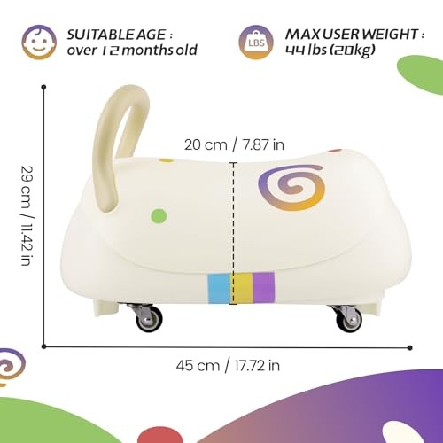 Toddler Balance Ride-On Toys, Kids Wiggle Car with Quiet PU Wheels & Anti White