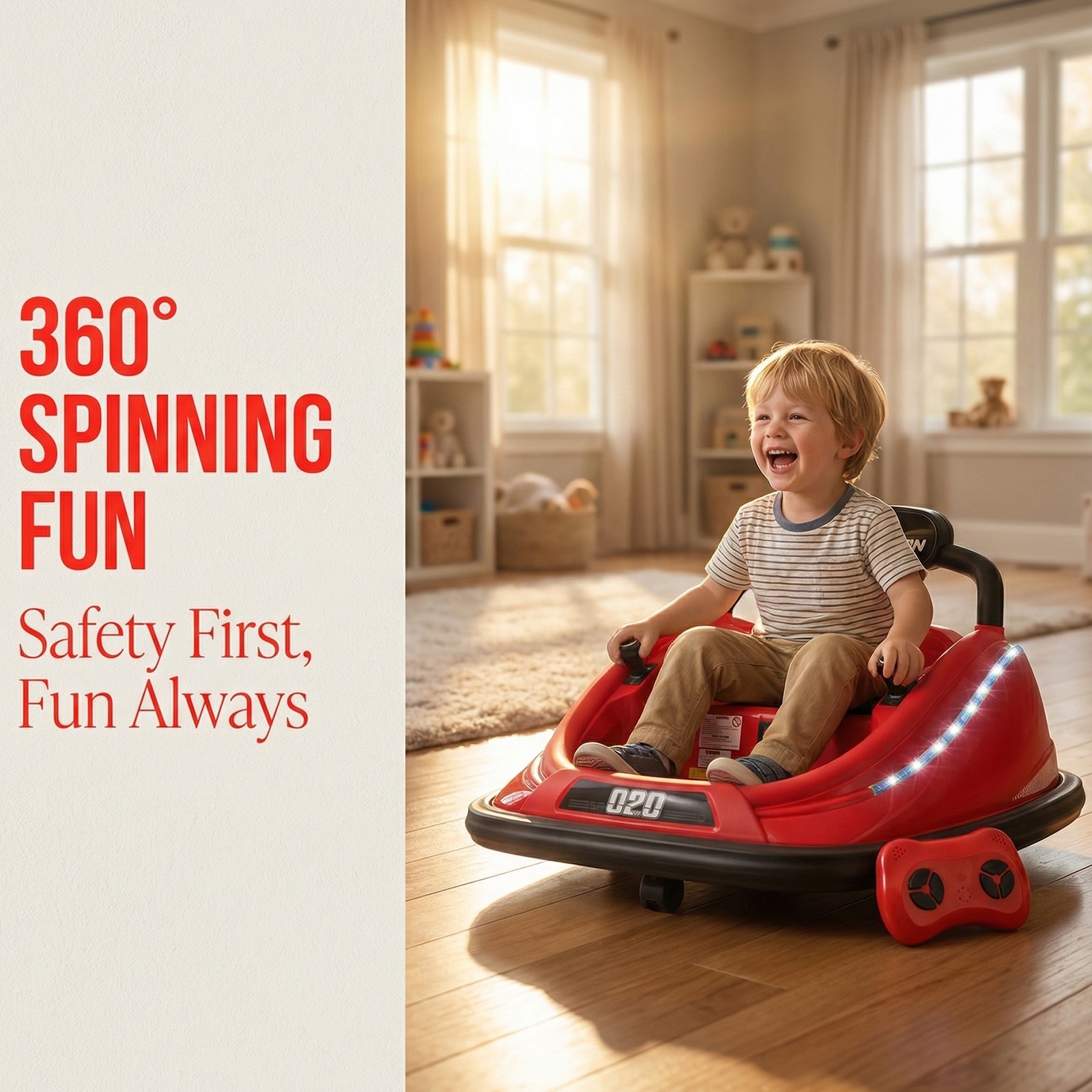 Super Collision 360° Rotating Bumper Car 12V Electric Ride-On Toy Car W/ Remote