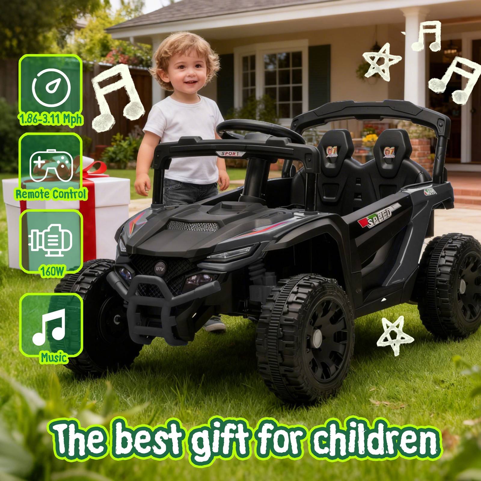 24V Kids UTV, 2.4G Remote, 80W×2, Suspension, Anti-Collision Bar, Bluetooth,3-5Y