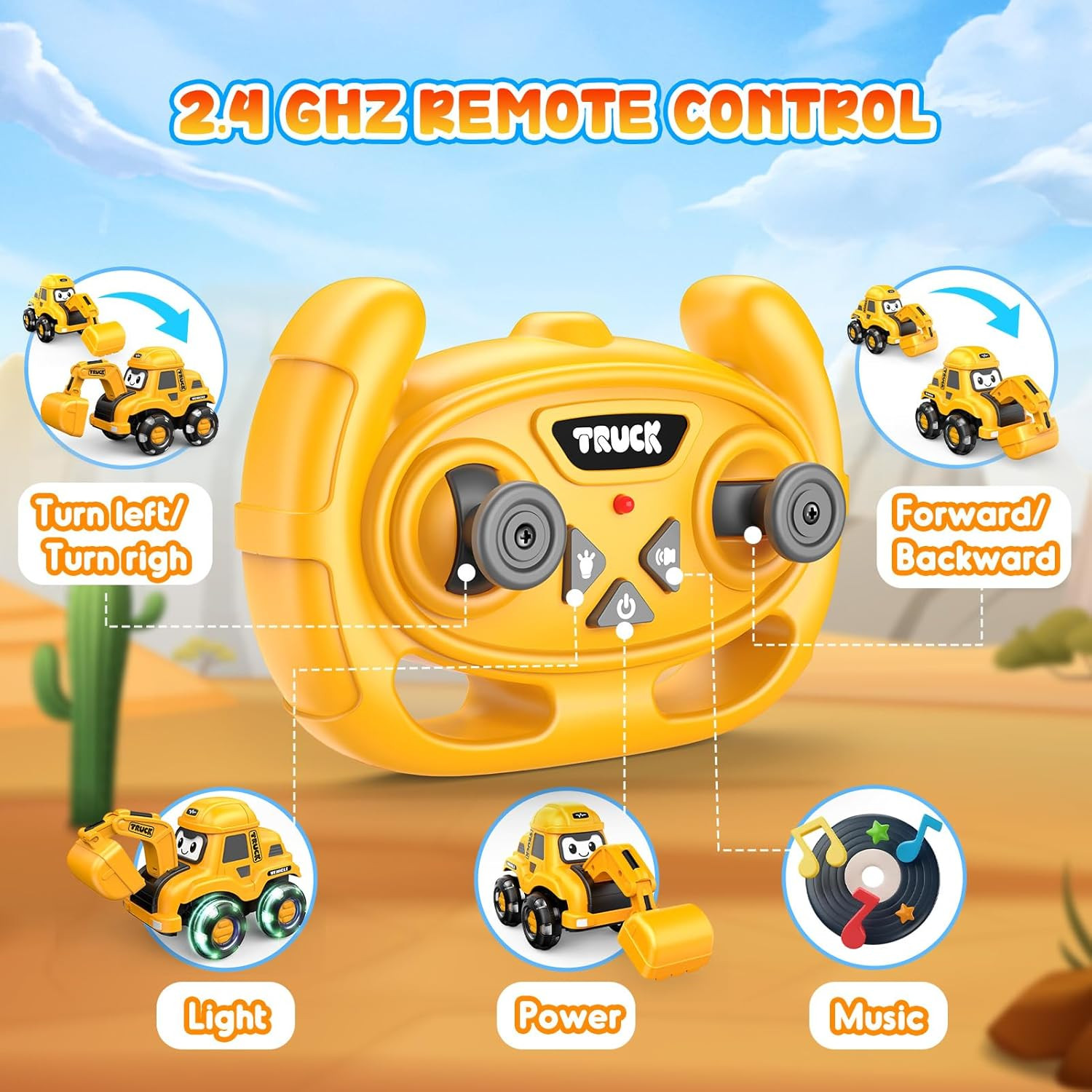 Toddler Remote Control Car with Flashing Light Wheels for 2 3 4 5 6 Year Old Boy