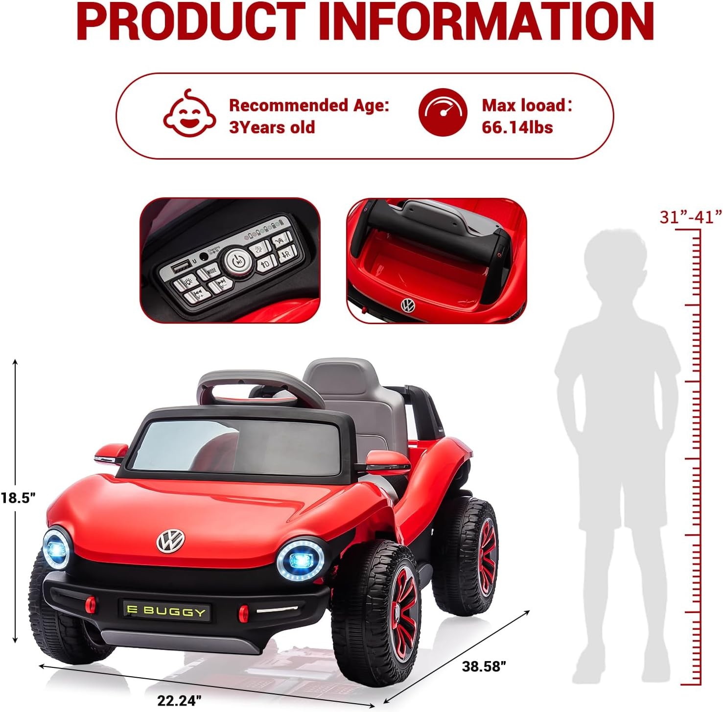 Ride on Car 12V 4.5AH Remote Control Electric Vehicle Gifts for Boys Girls