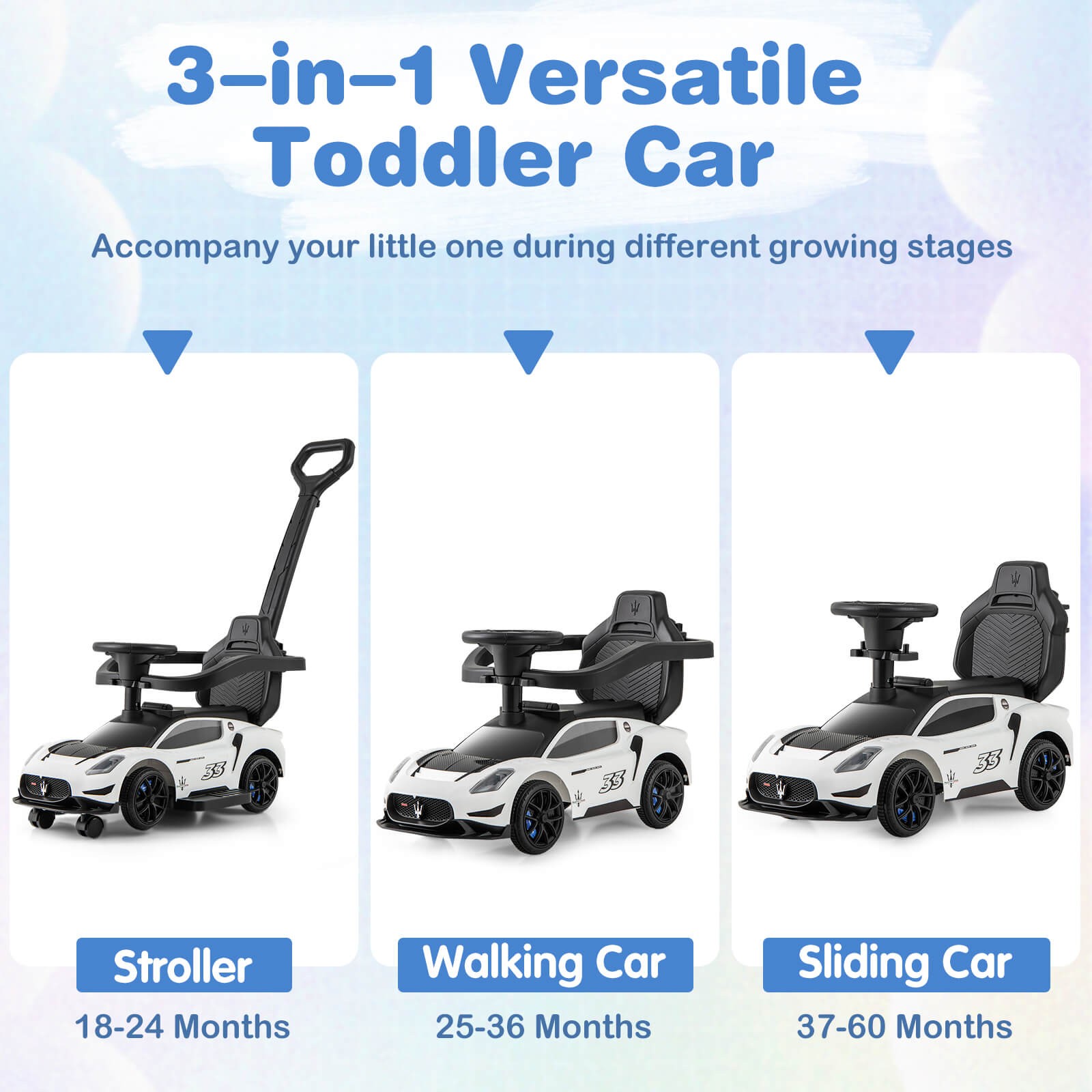 3-in-1 Ride on Push Car Maserati Licensed Foot to Floor Kids Sliding Walking Car