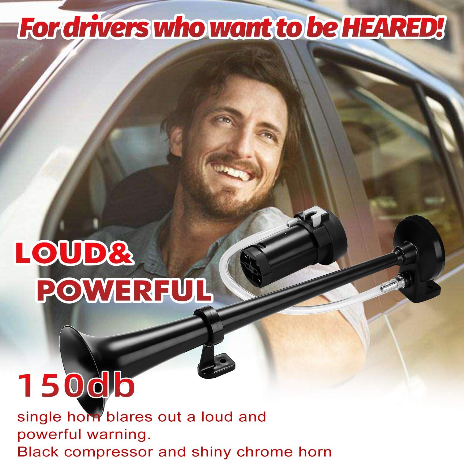 HK 12V 150db Air Train Horn Kit with Compressor Single Trumpet Air Horn Powerful