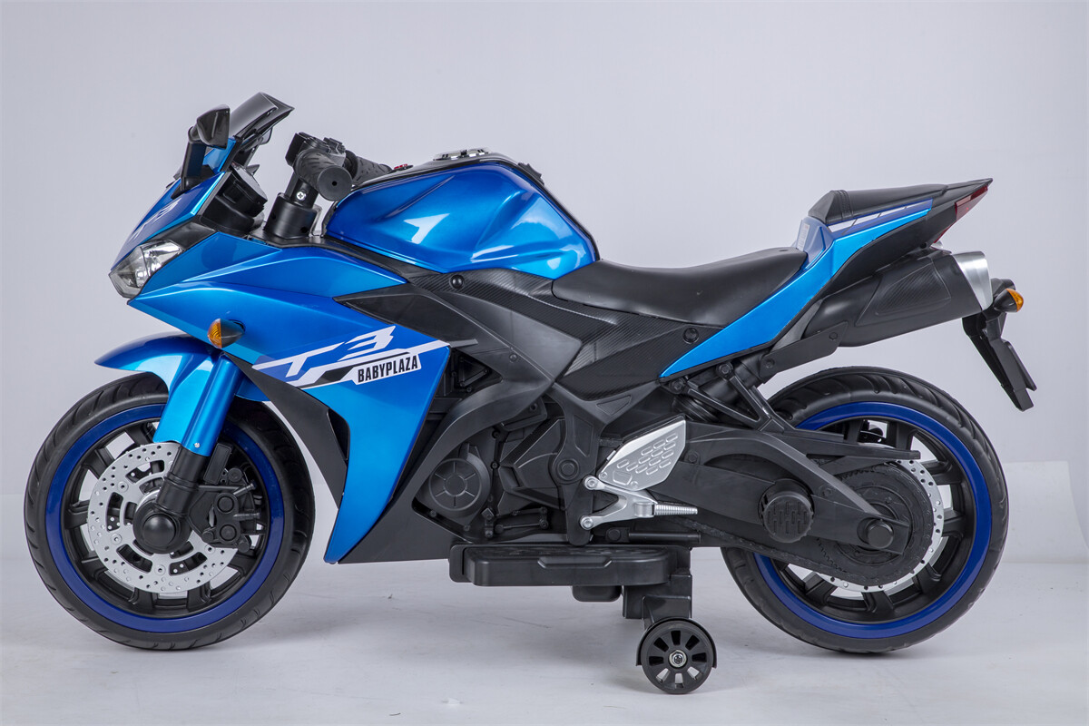 12V Kids Motorcycle Ride On Toy w/ Training Wheels 1.8~3.2 mph for kids 3-6 Blue
