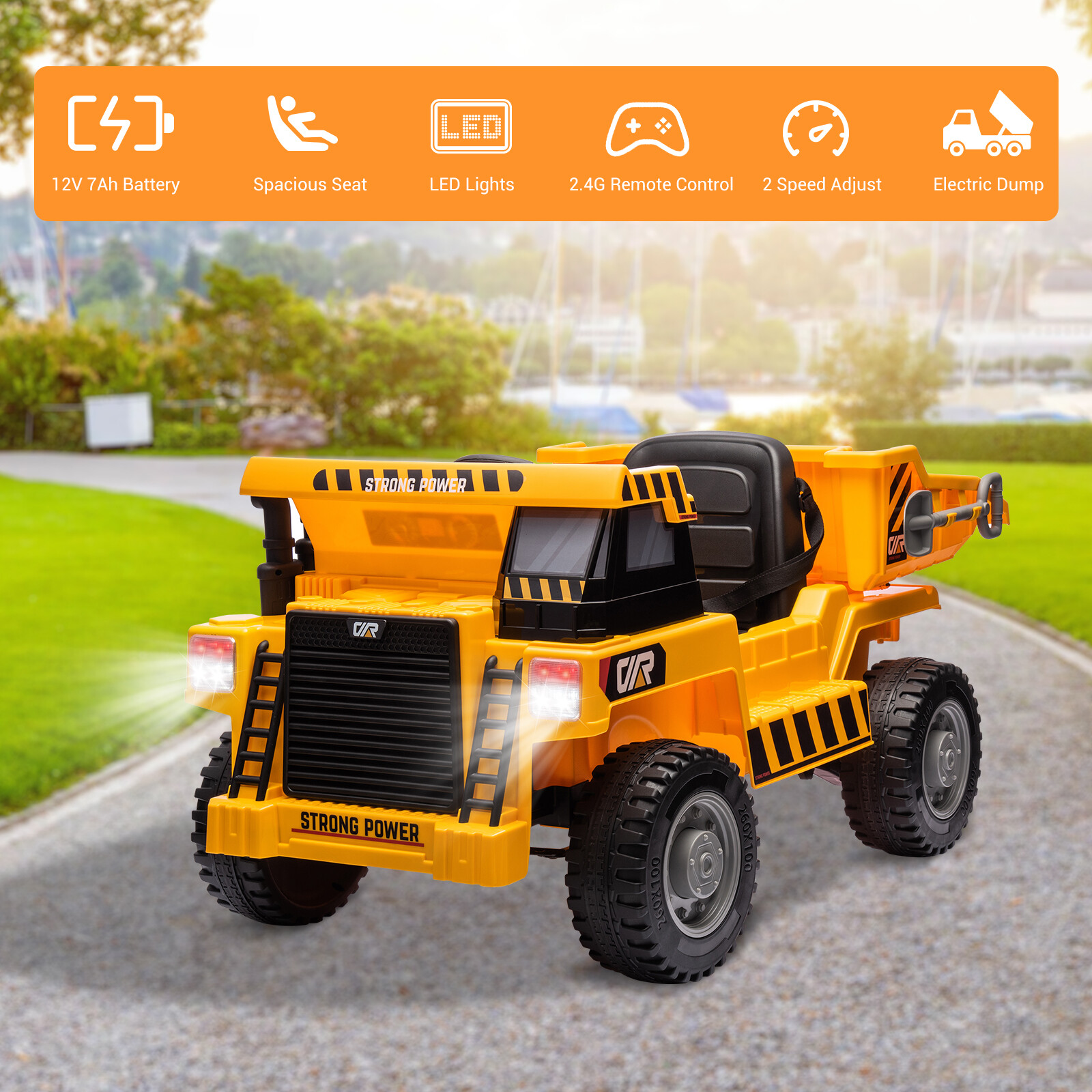 Kids Ride On Dump Truck 12V Battery RC Construction Tractor w/ Electric Bucket