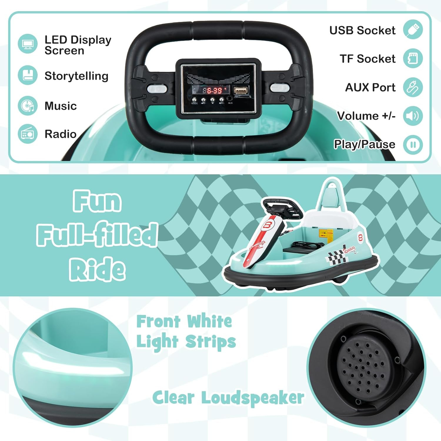Toddler Bumper Car, Battery Powered Baby Ride on Bumping Car, Steering Wheel, Li