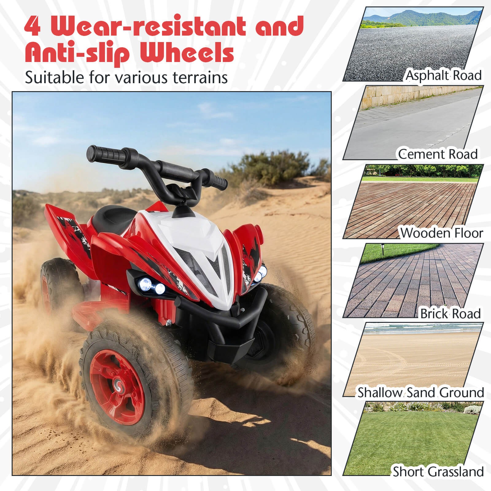 12V Quad 4 Wheeler Ride on Toy with Music, Light, USB Port, Wireless Connection