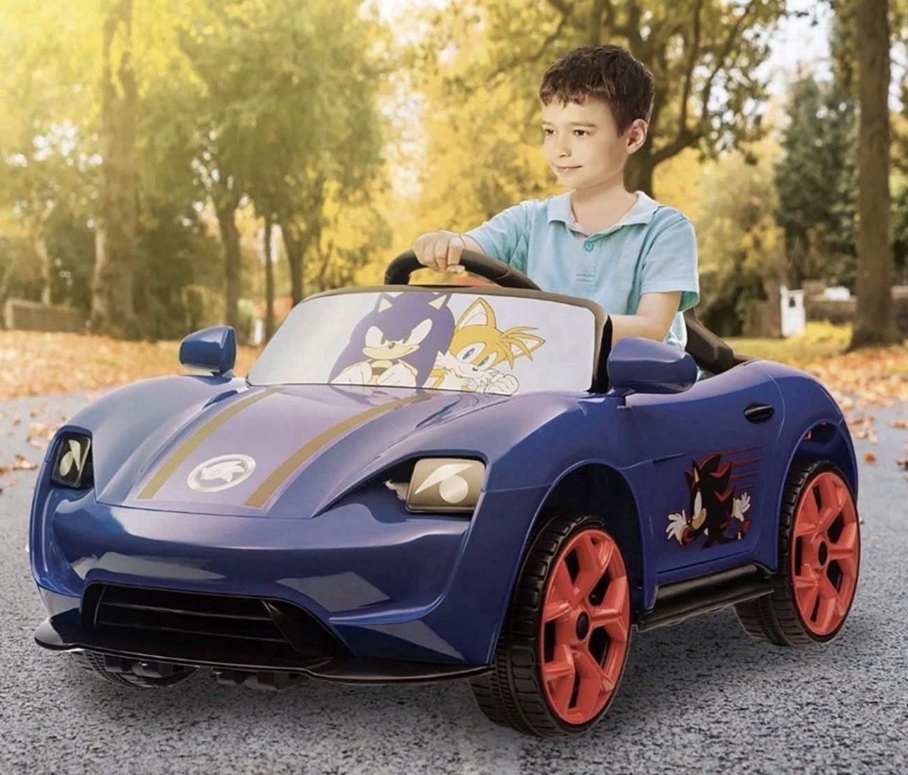 SEGA Sonic the Hedgehog 12V Battery Convertible Ride-On Car Blue Red Wheels