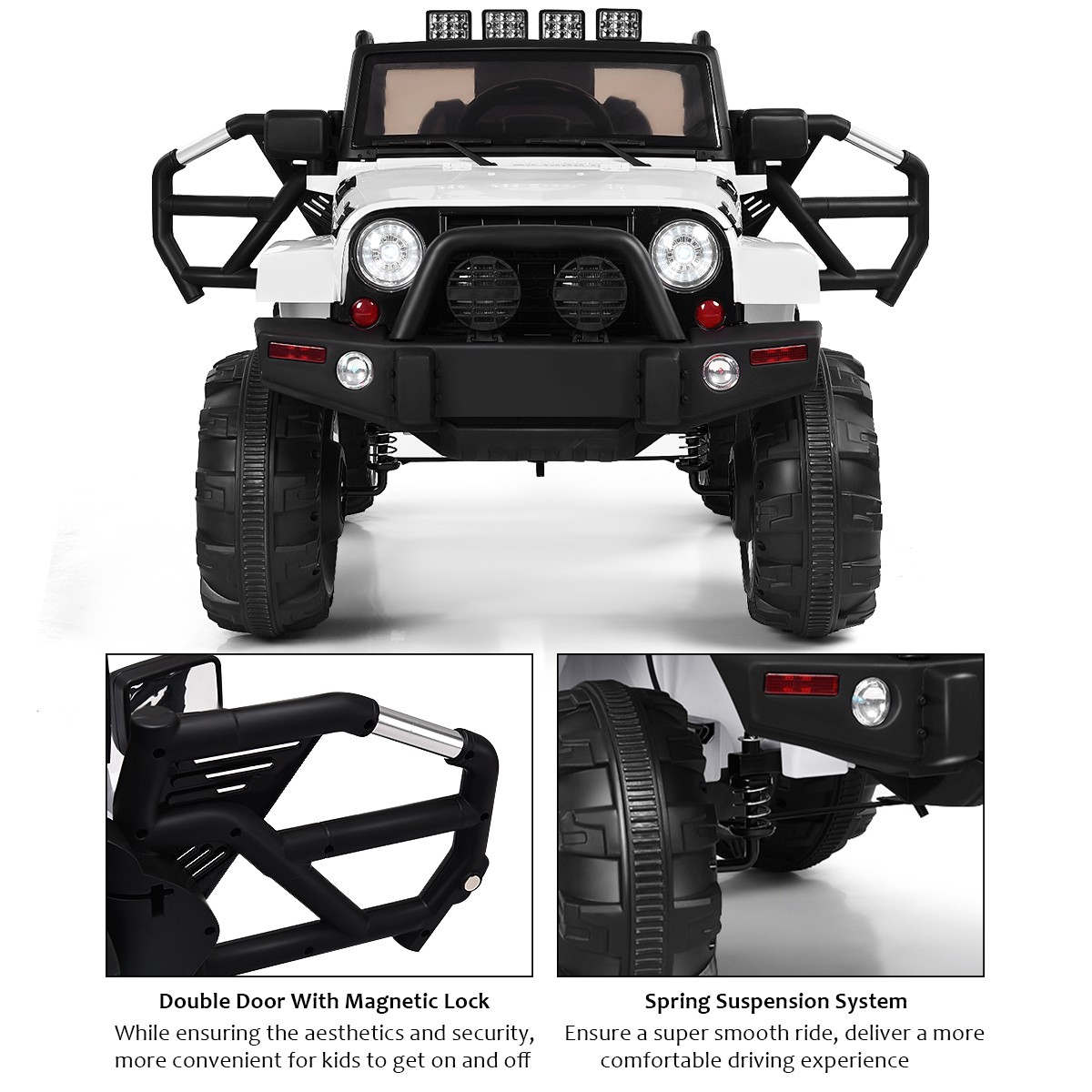 12V Kids Ride On Truck Car w/ Remote Control MP3 Music LED Lights White