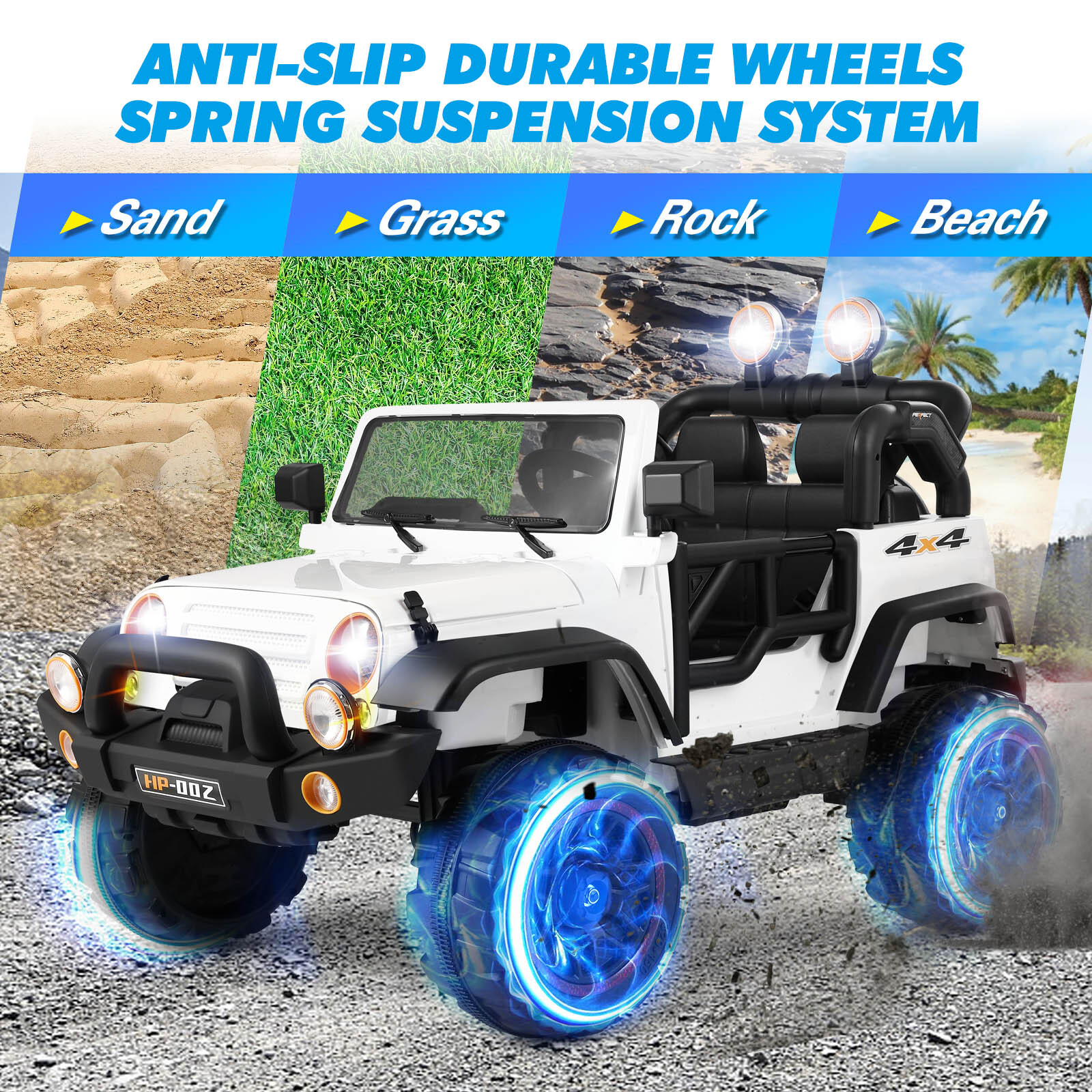 12V Battery 3 Speeds Kids White Ride On Car Truck w/ RC+MP3+LED Light+USB+Cover