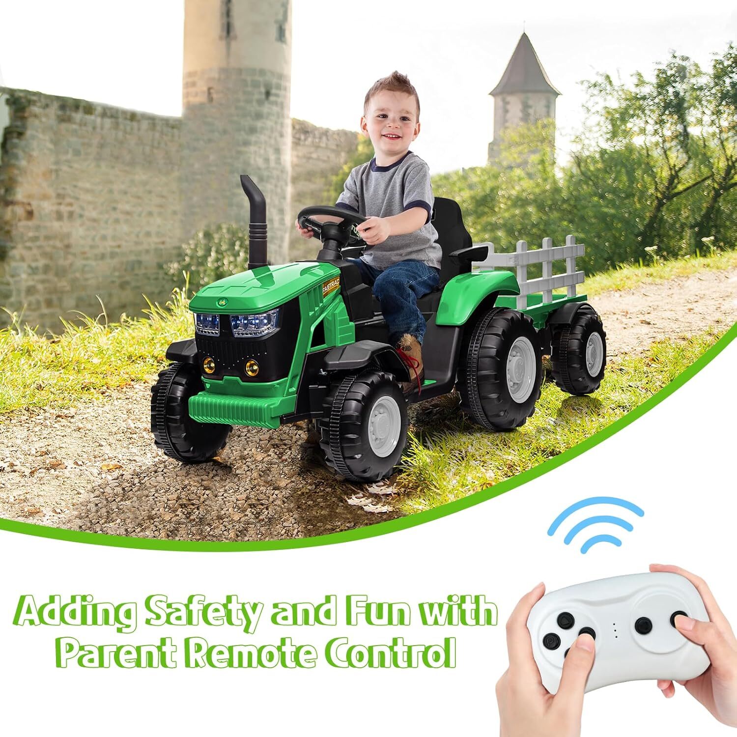 12V Battery Powered Kids Ride On Tractor w/ Remote Control & Detachable Trailer