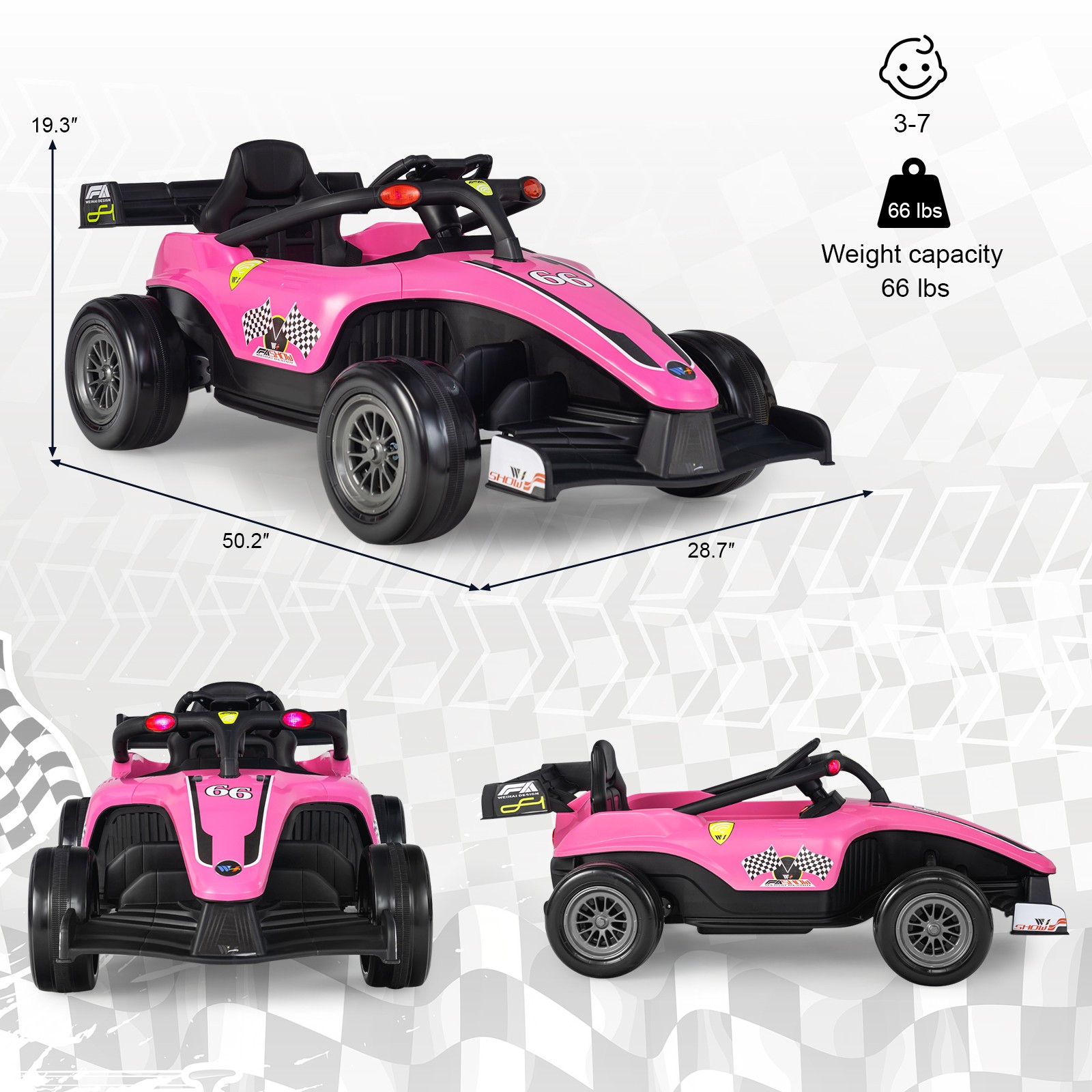 12V Kids Ride on Car Electric Racing Truck Remote Control w/ MP3 & Lights Pink