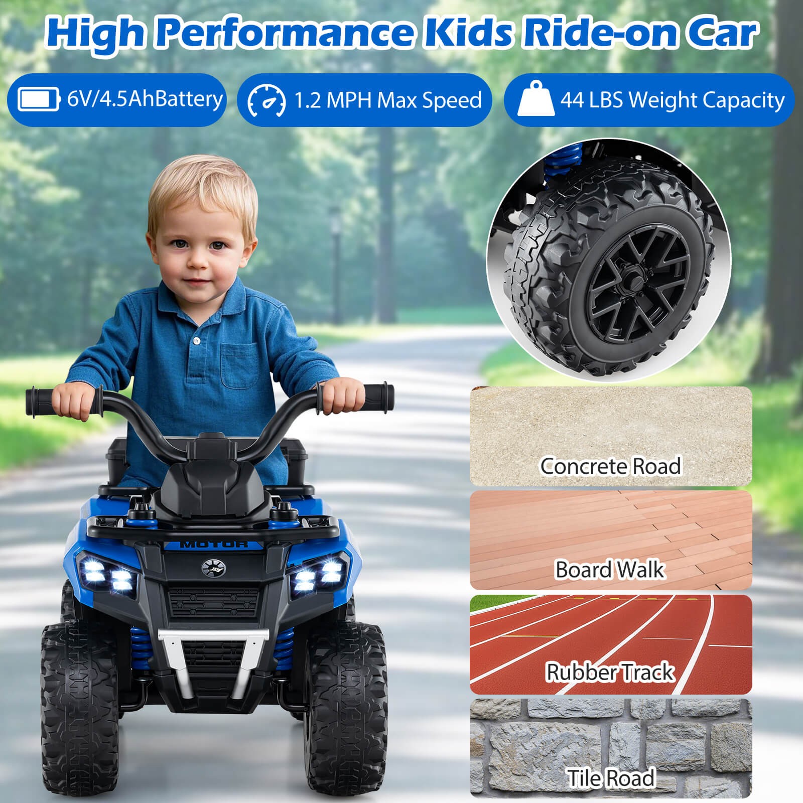 6V Kids Ride On ATV w/ Music & Spray Function USB Port Storage Box Toy Car
