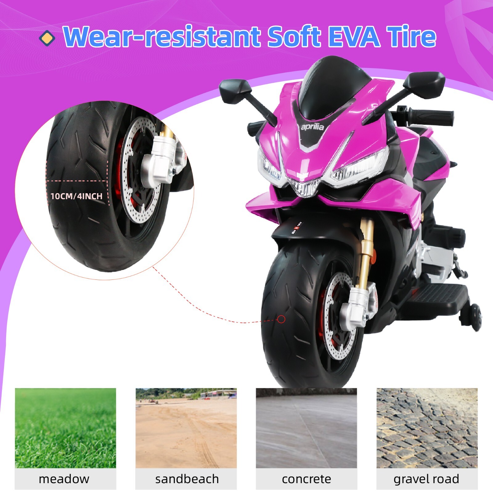 Aprilia 24V Kids Electric Motorcycle 6mph Dirt Bike Ride on Toy Bluetooth Music