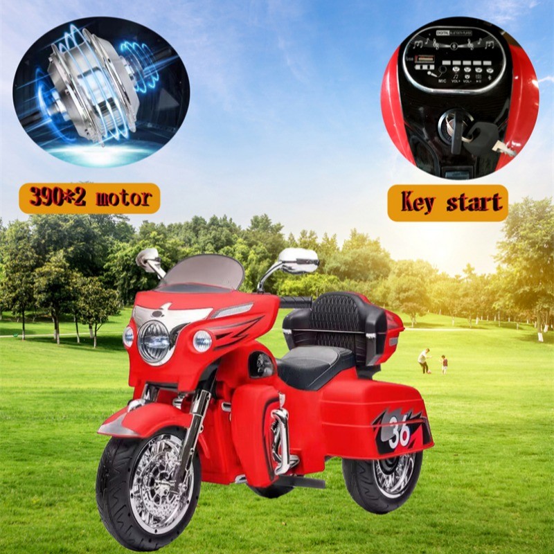 Kids Ride On Motorcycle 12V 2-Seat Electric Motorbike 3 Wheels for 3-8 Years Old