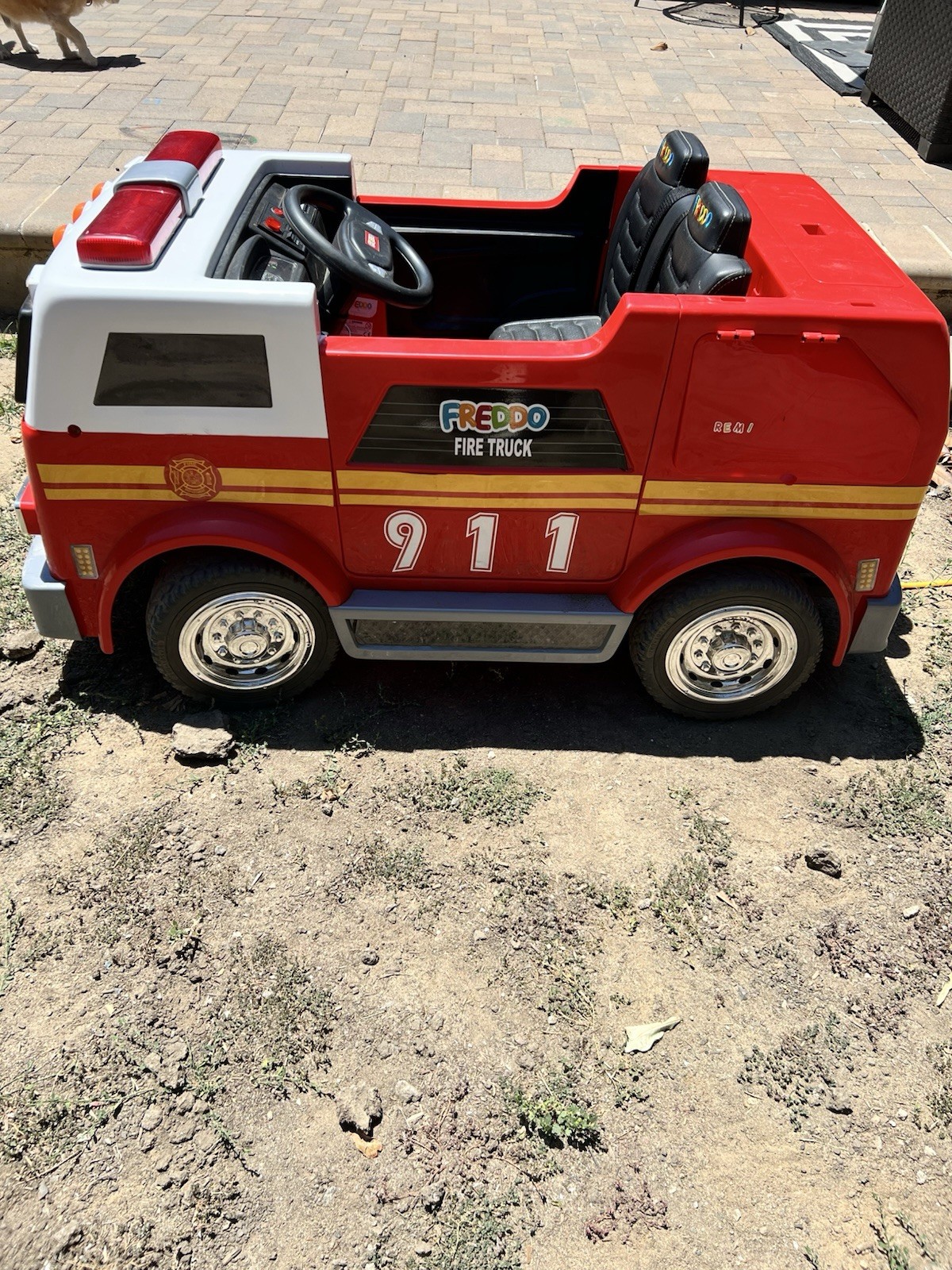 New in box Freddo 2 Seat Ride Along Fire Truck – 24V. Retails $700