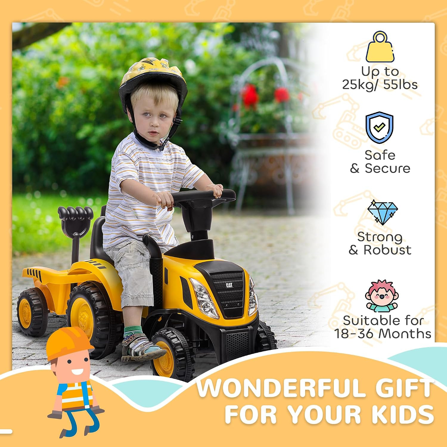 2 in 1 Ride on Tractor for Kids, Caterpillar Licensed Ride on Excavator with Sho