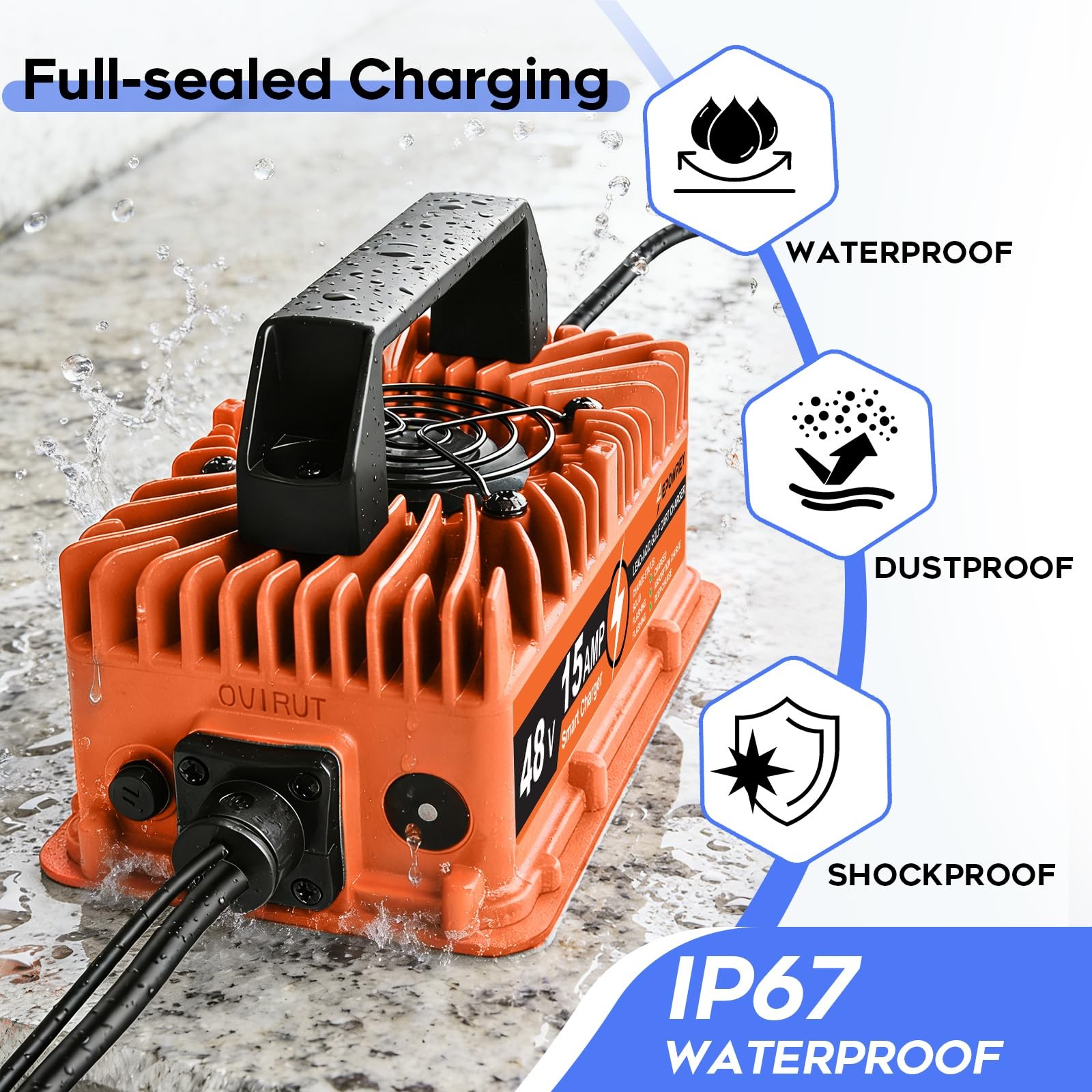 48V 15A Golf Cart Battery Charger for Club Car Precedent & DS 3-Pin Round Plug
