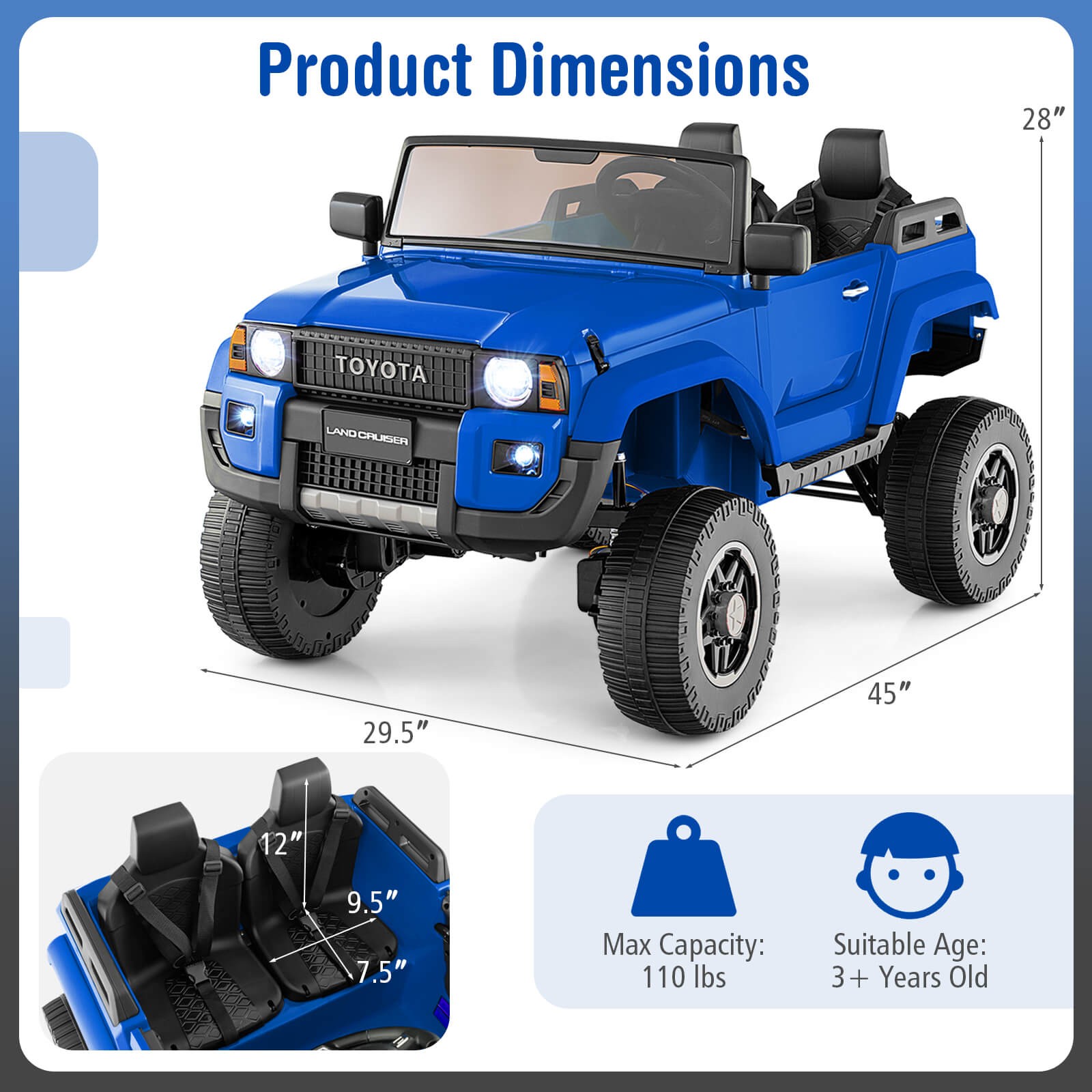 24V 2 Seater Ride on Car for Kids Licensed Toyota LC250 Ride on Truck w/Remote