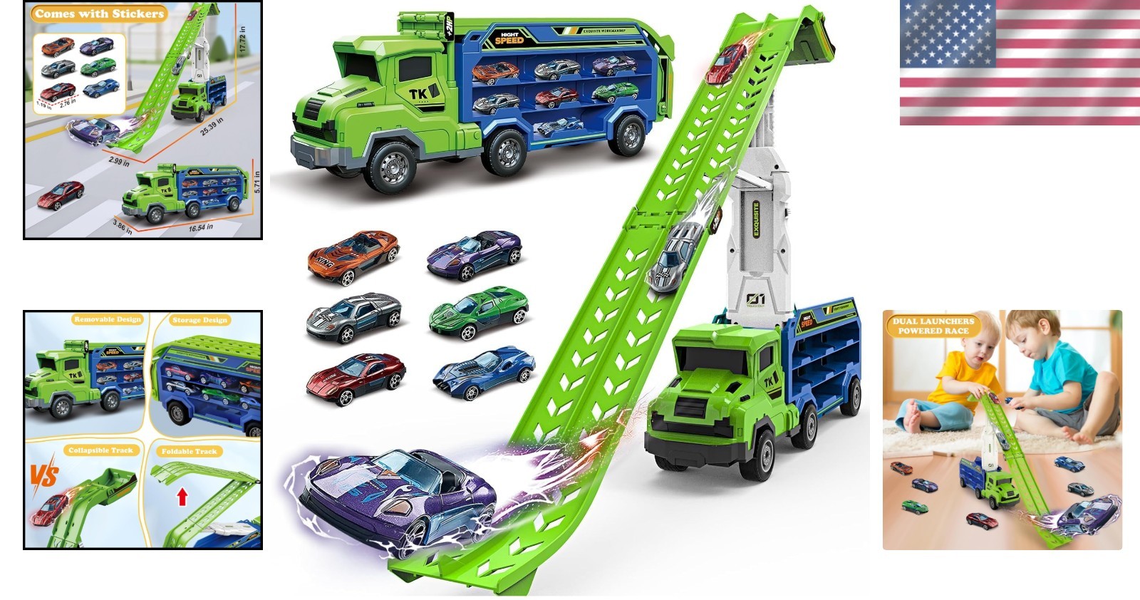Foldable Car Race Track Set with 6 Die-Cast Cars – Ideal for Toddlers 3-8