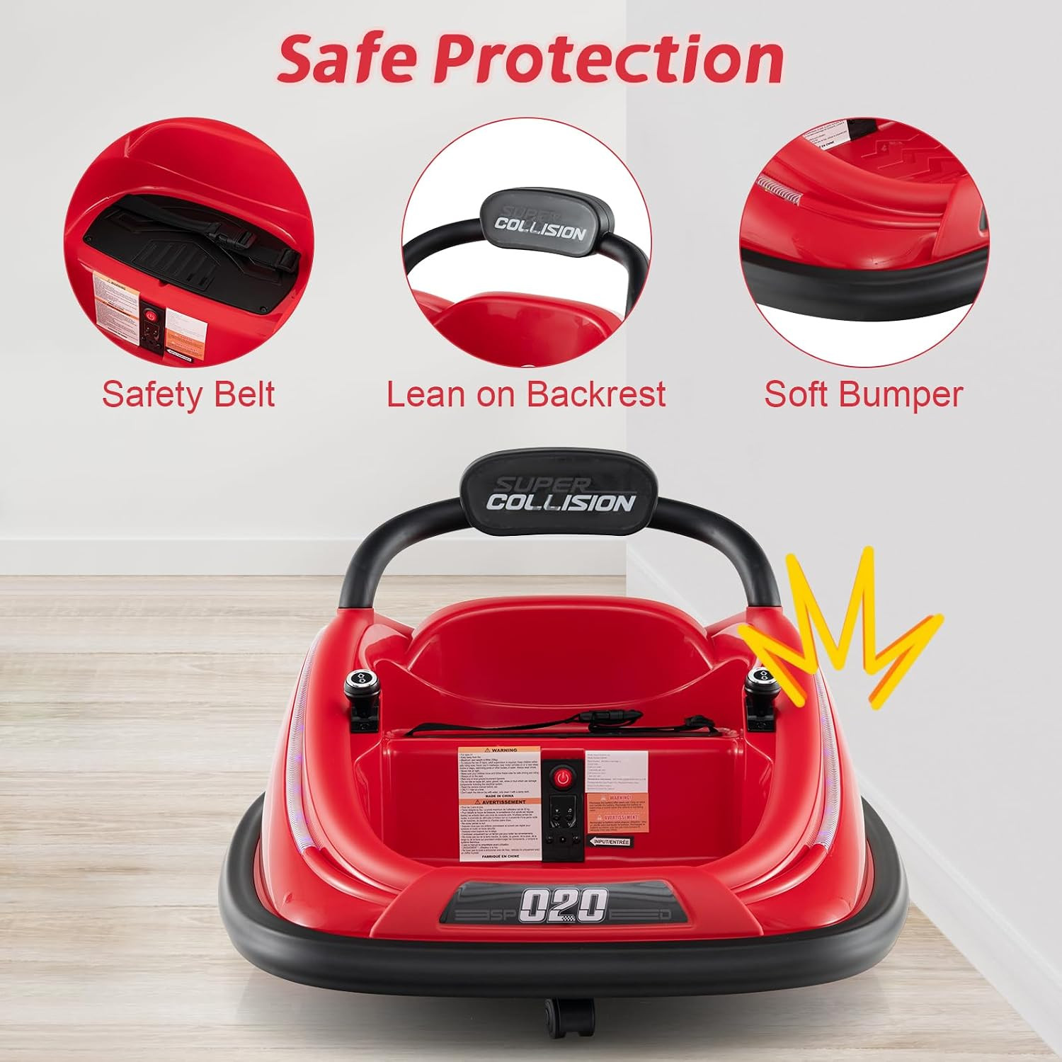 Bumper Car for Toddlers, 12V Kids Electric Ride on Toy with Remote Control, Batt