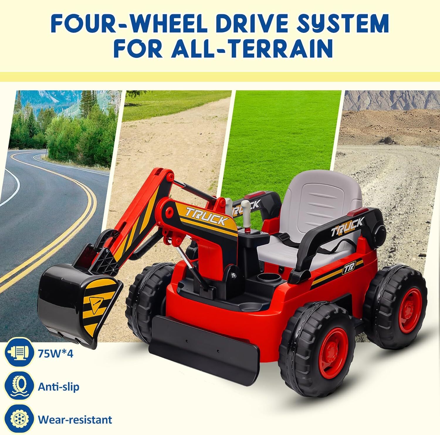 12V Battery Powered Ride On Excavator Truck Digger Kids 4WD Electric Excavator