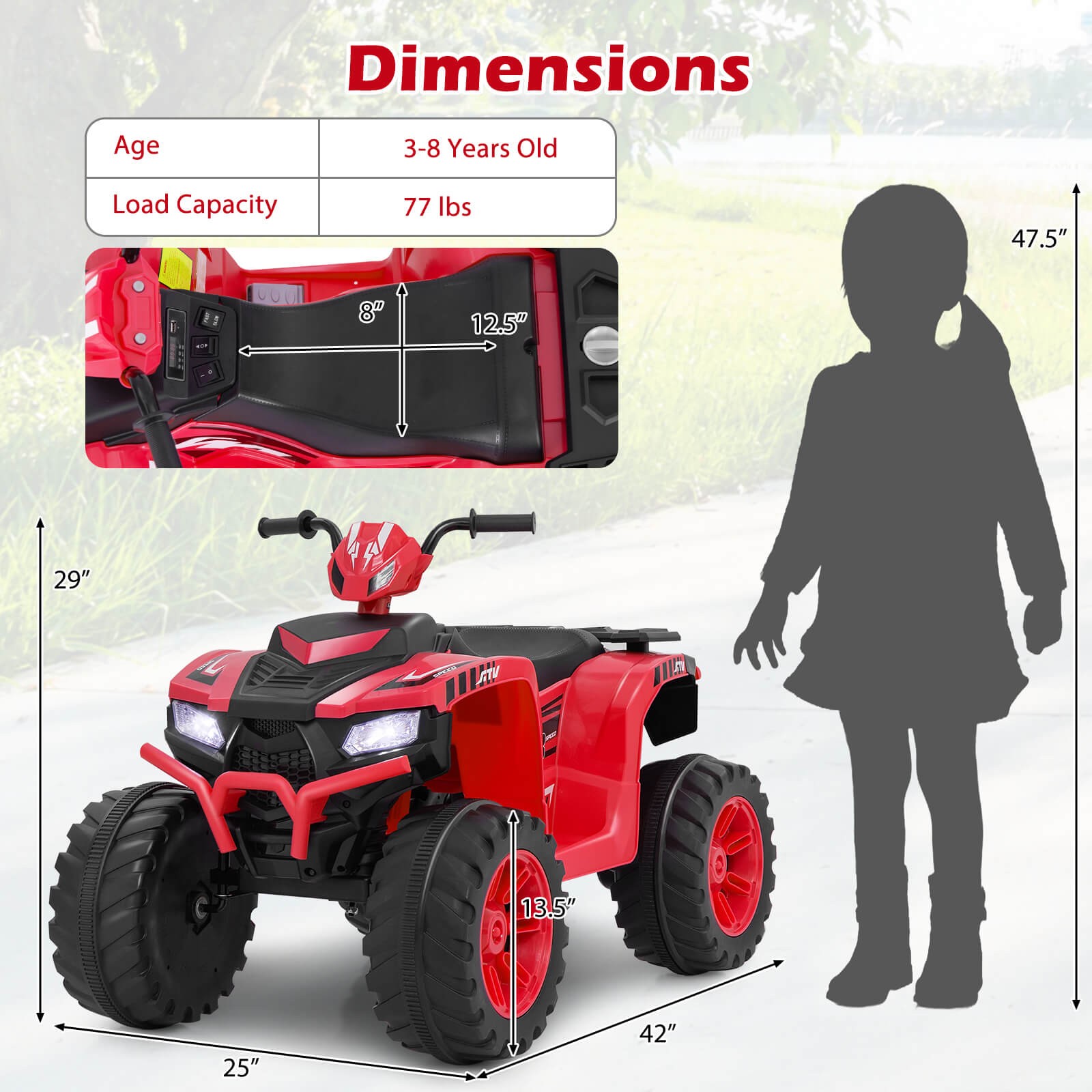 4-Wheeler Kids Ride-On Car with Wireless Connection Music Radio Treaded Tires