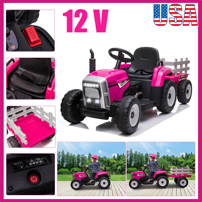 12V Kids Ride On Tractor Battery Powered w/Trailer+Remote Control Xmas Gifts Toy