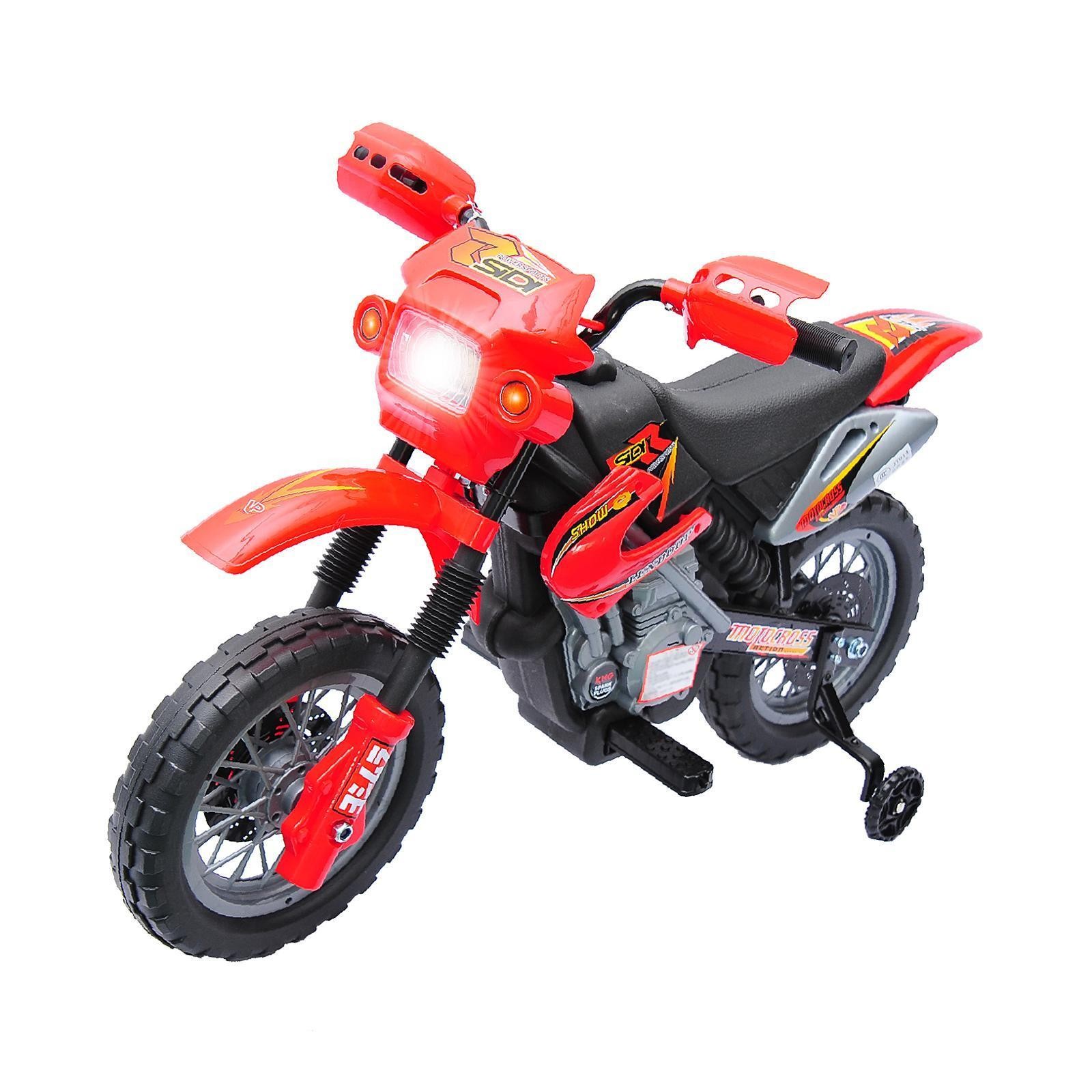 Red 6V Kids Off-road Electric Bike with Removable Training Wheels, Lights &