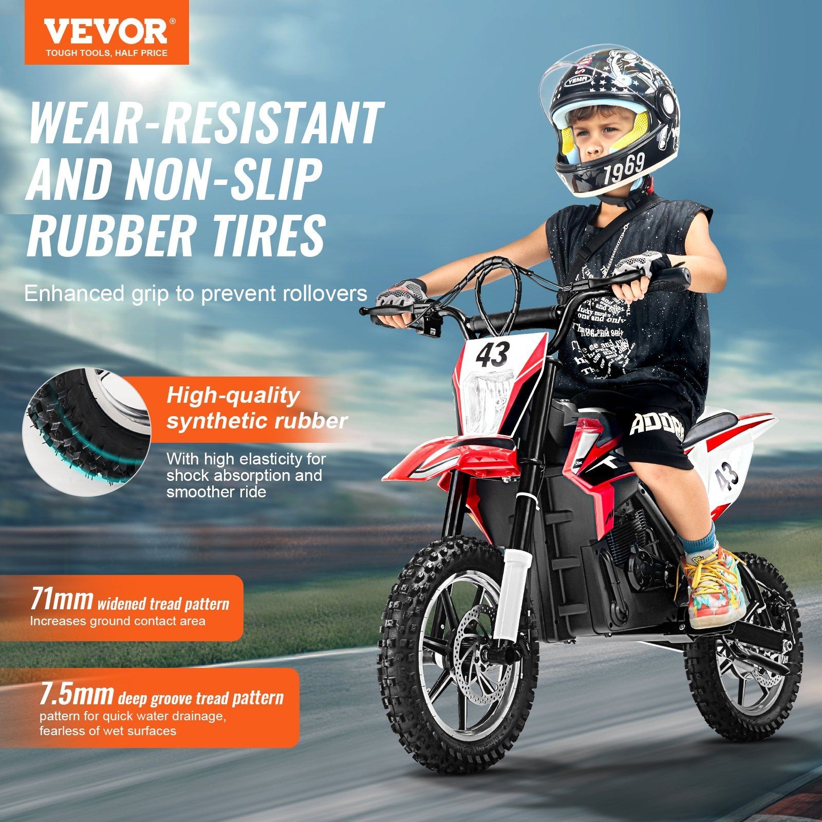 Electric 36V Ride On Motorbike 15.5mph Speed Tread Tires Dual Brakes Gauge