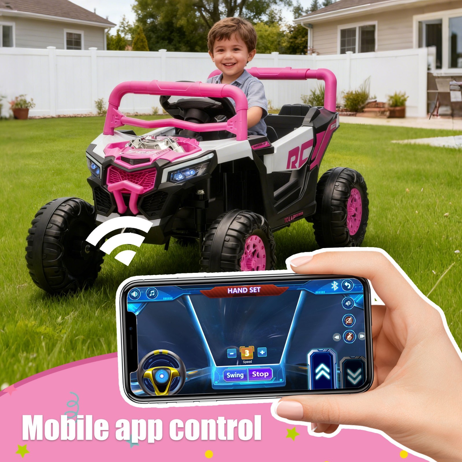 12V Kids Electric Car Ride On UTV Truck w/Remote,LED, Power Wheels Toys, Pink