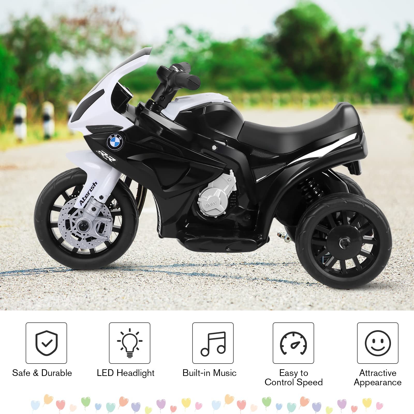 Kids Motorcycle Licensed BMW 6V Battery Ride On LED Lights Music Black
