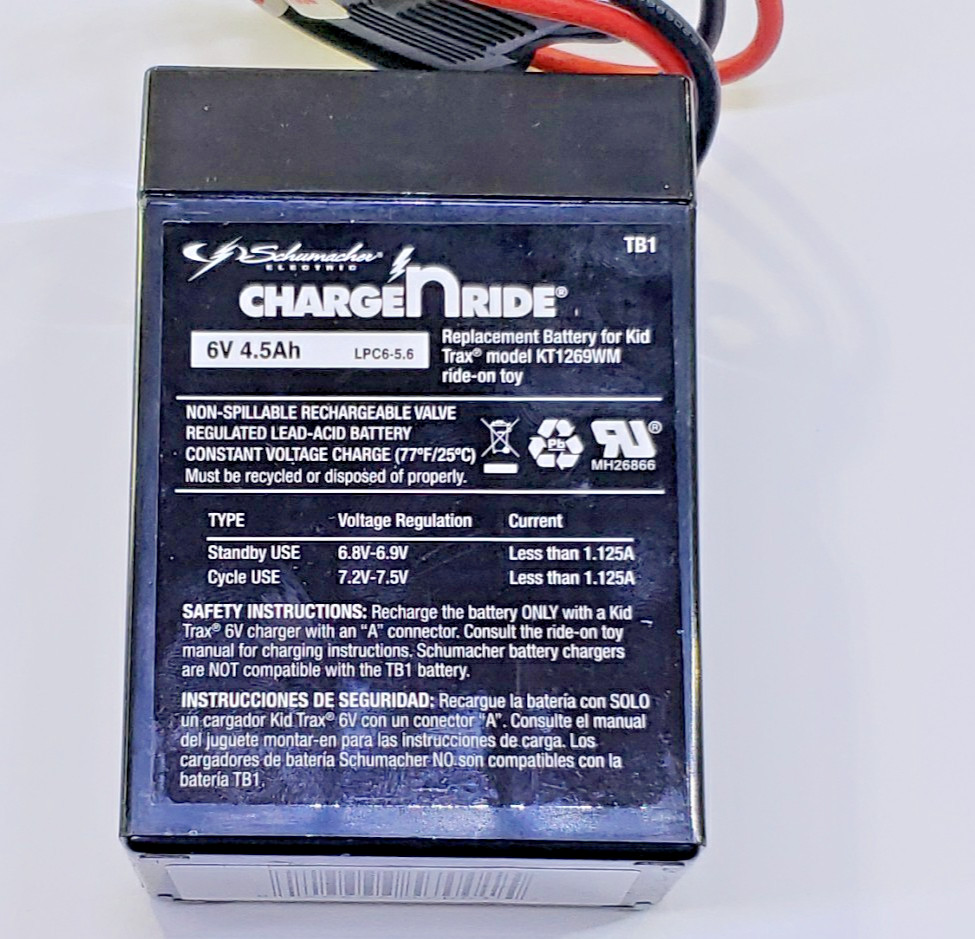 Schumacher Charge N Ride TB1 Rechargeable Replacement Battery 4.5Ah 6V