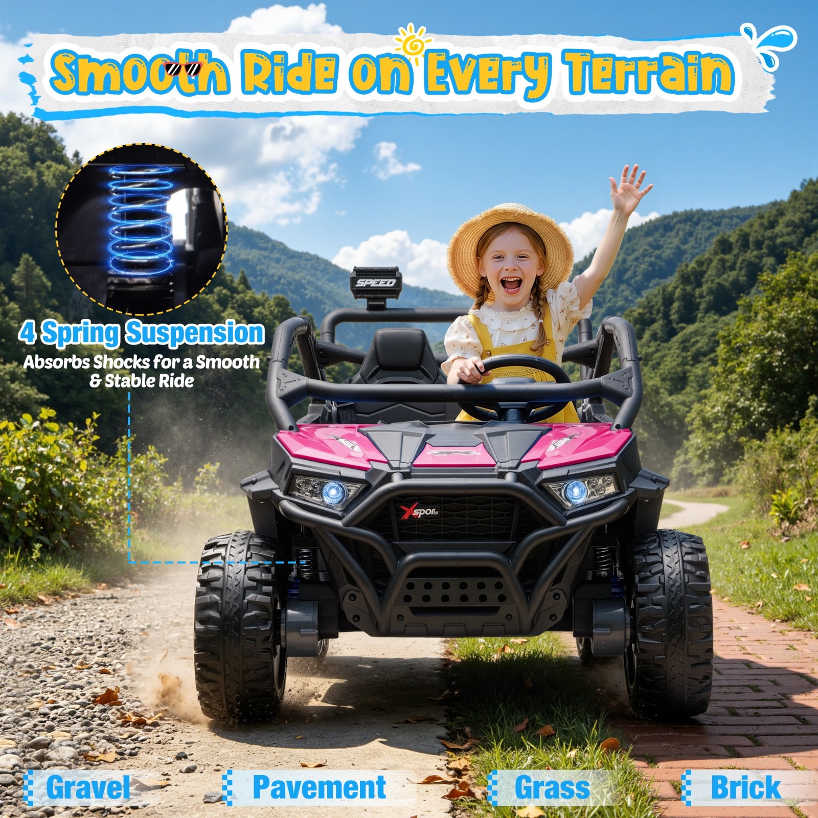 24V 4WD Kids Electric Off-Road UTV with 4-Wheel Suspension, Remote Control, LED