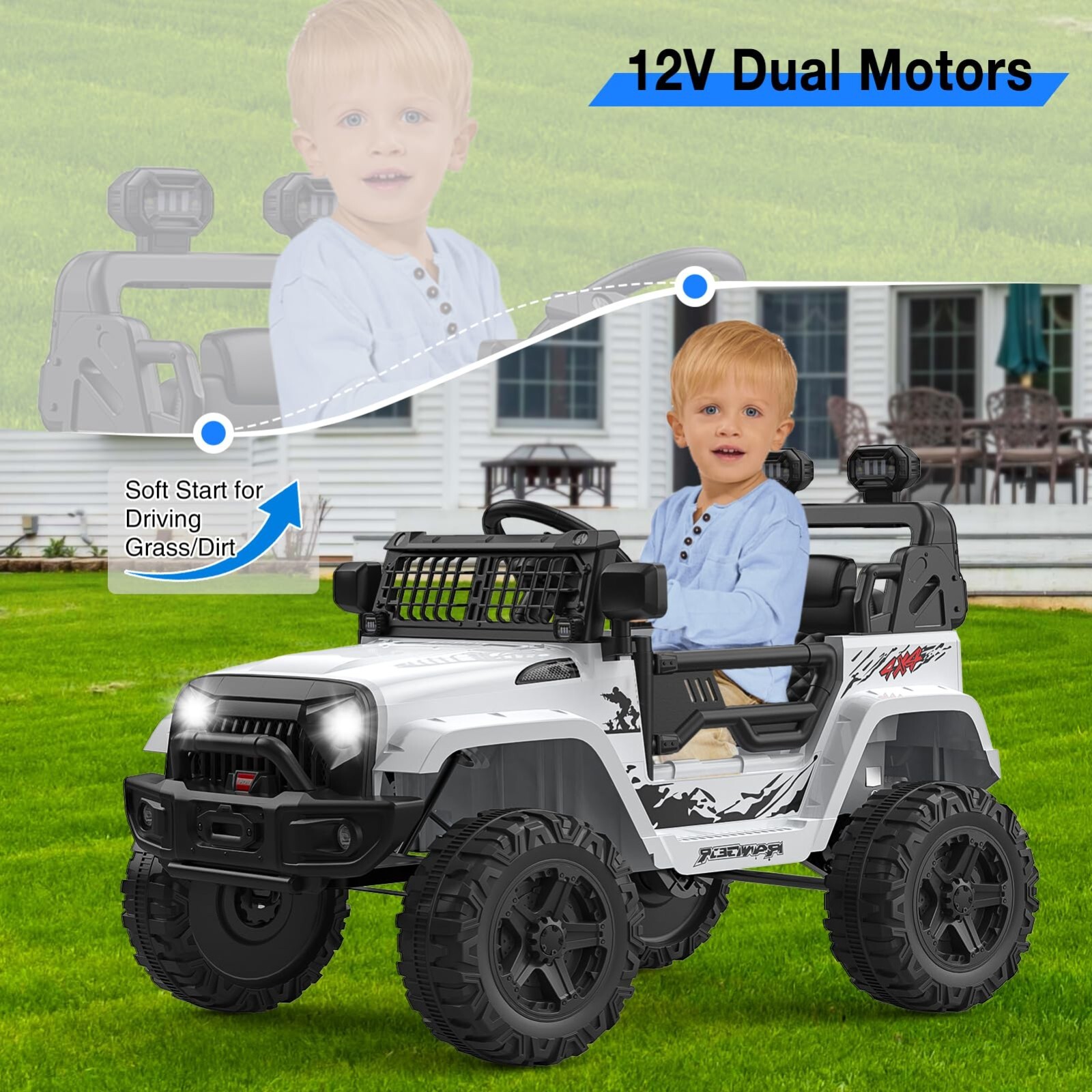 Ride on Truck Car 12V Kids Electric Vehicles W/Parent Remote Control & LED Light