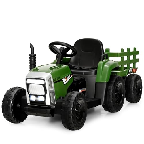 Ride on Tractor with Detachable Trailer, Kids’ Electric Dark Green 12V