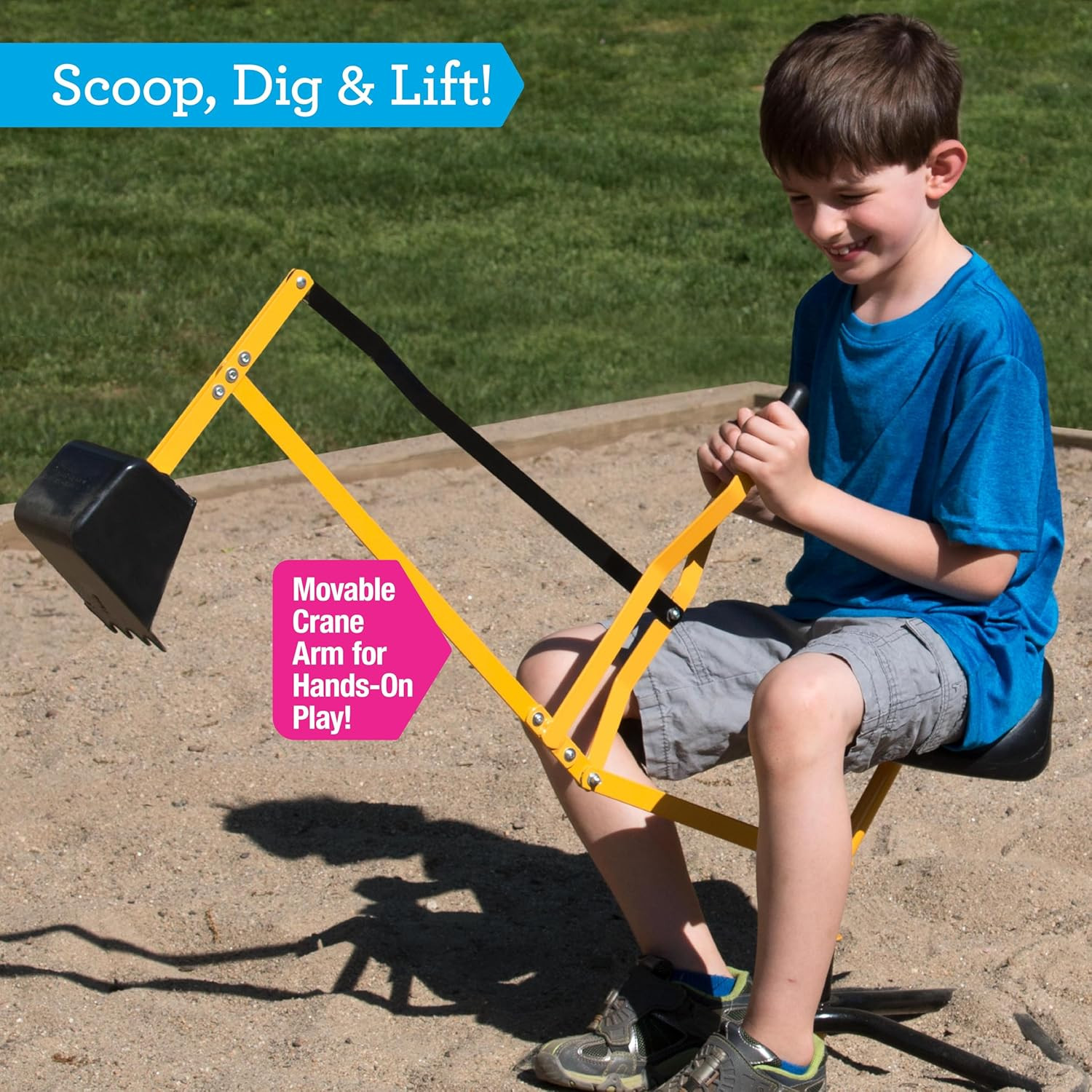 Crane Digger Toy- Ride on W Safer Stabilizing Base- Kid Outdoor Digging Excavato