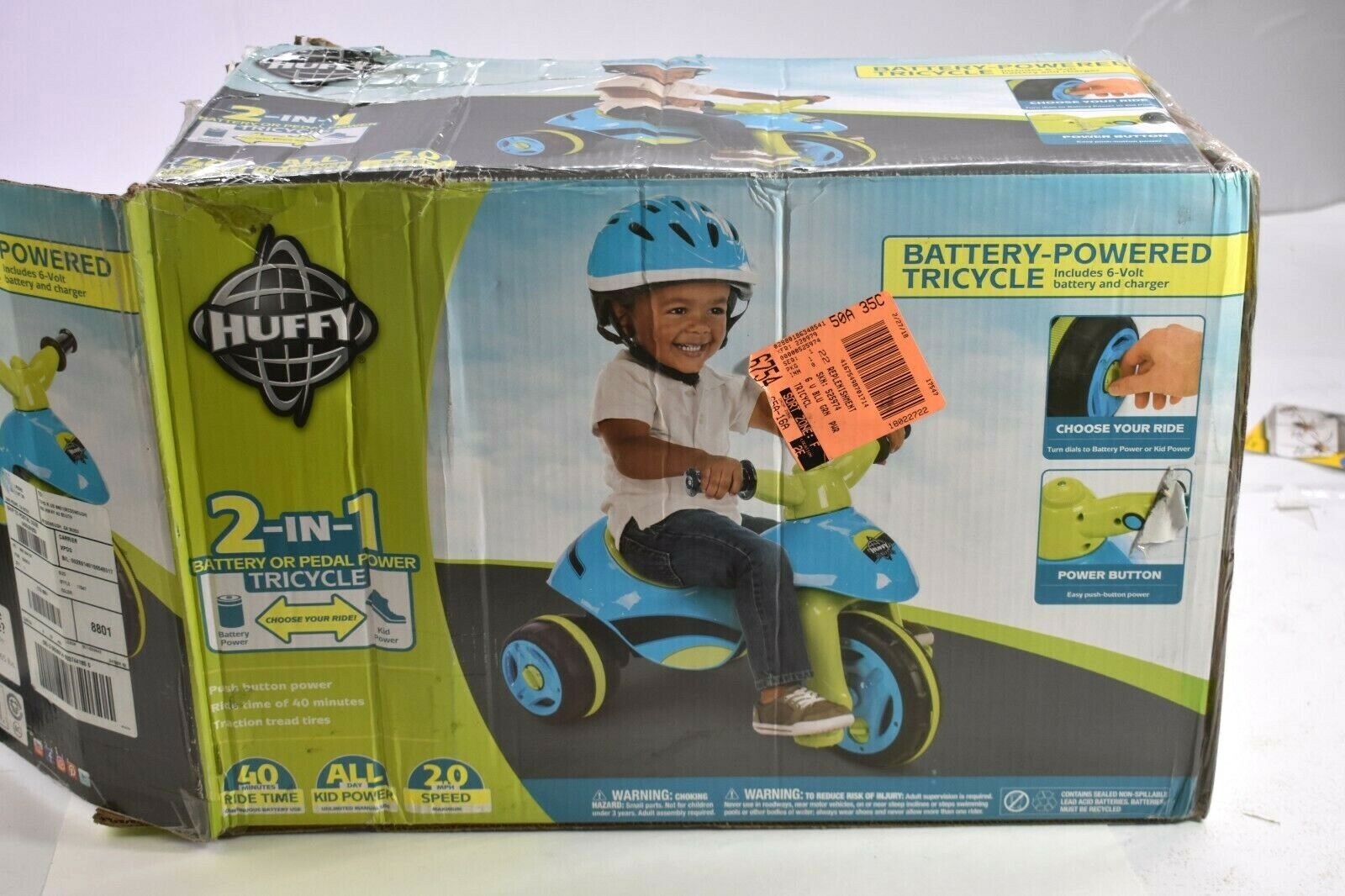 Huffy Battery Powered Tricycle 17547 Blue Green 6 Volt 2 in 1 Trike Discontinued