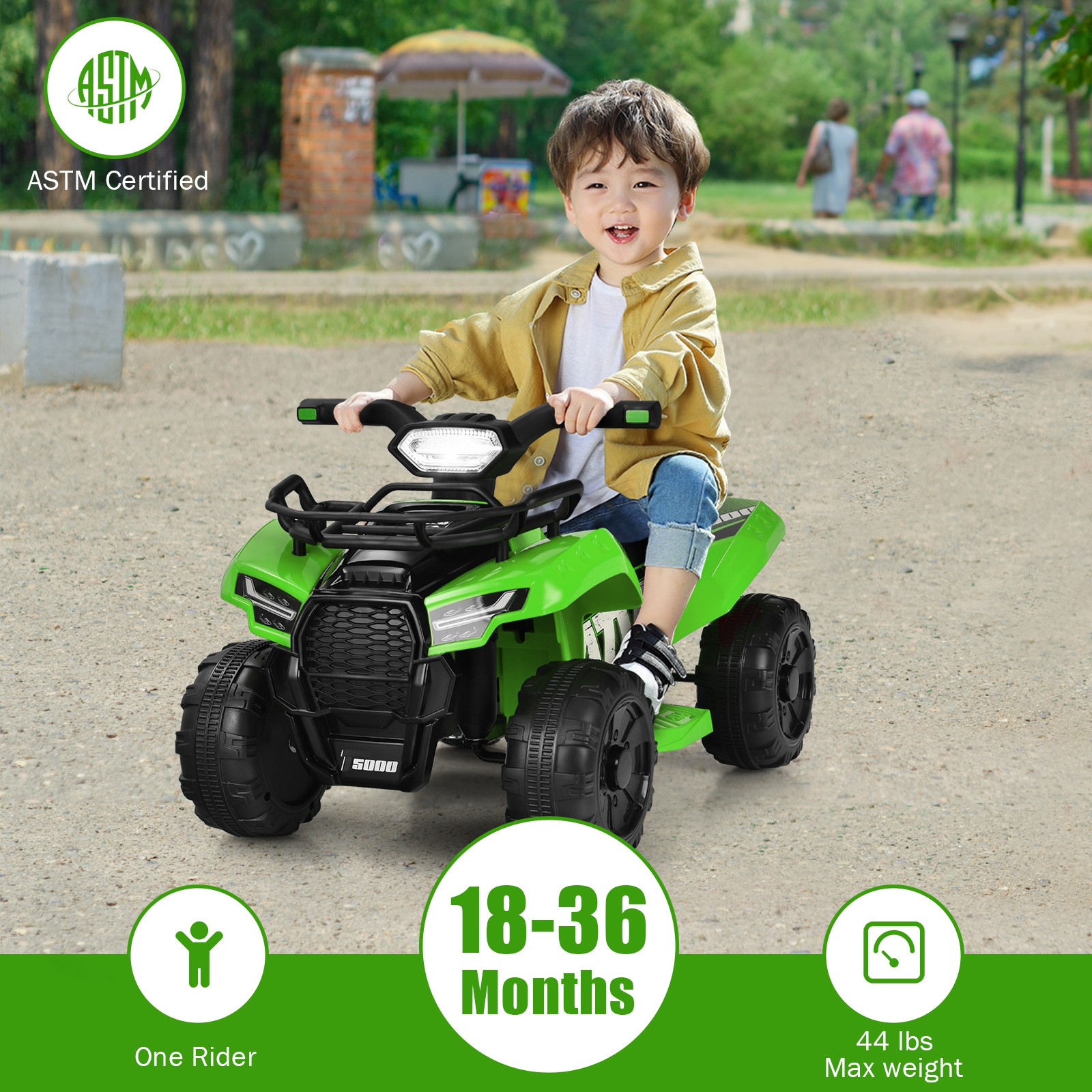 Costway 6V Kids ATV Quad Electric Ride On Car Toy Toddler w/LED Light&MP3 Green