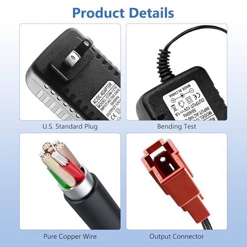 12V Battery Charger for Ride On Car Toy, Compatible with BMX X6, Kid TRAX GMC,