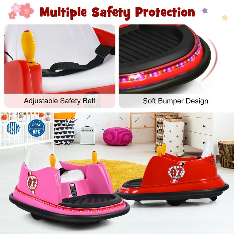 12V Toddler Electric Ride On Bumper Car Toy Flashing Light & Spacious Pedal Area