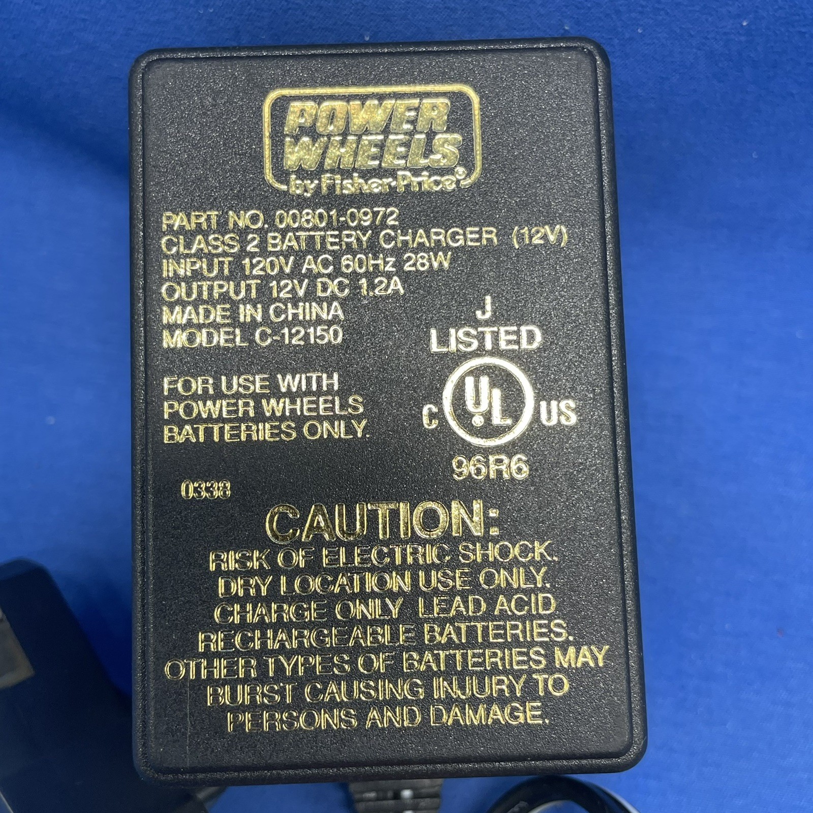 Fisher Price Power Wheels A/C Cord Charger 00801-0972 Class 2 12V Model C-12150