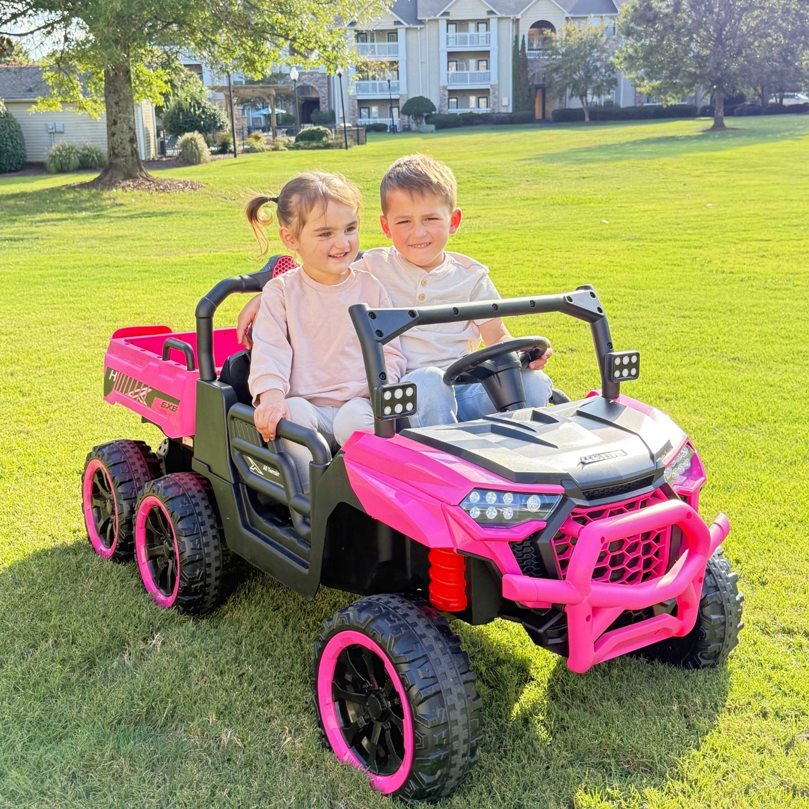 Pink 24V Ride on Electric Dump-bed Truck Off-road 7mph 2 Seater Car with Remote