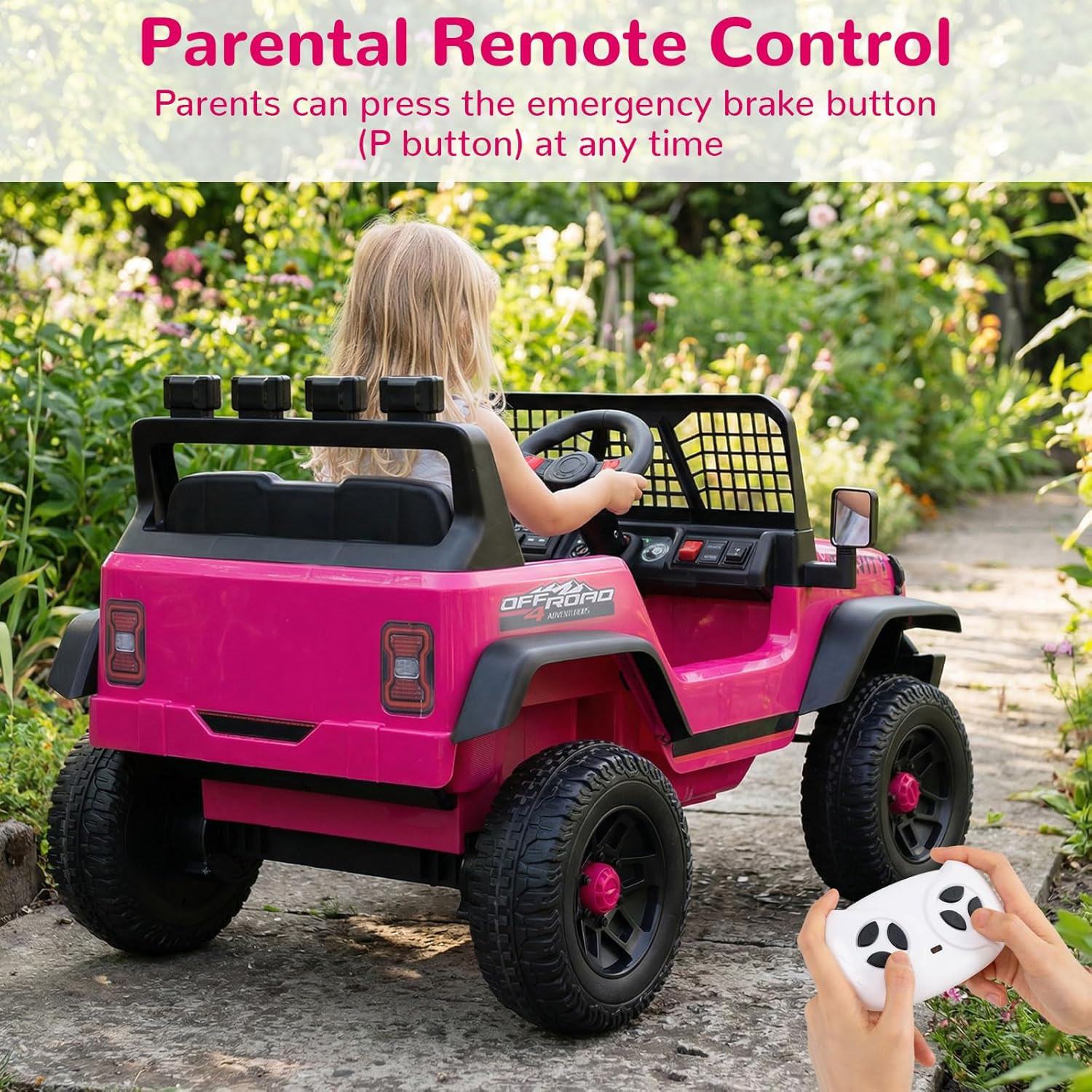 24V Ride on Car with Remote Control, Bluetooth, LED Lights, Horn, Spring Suspens