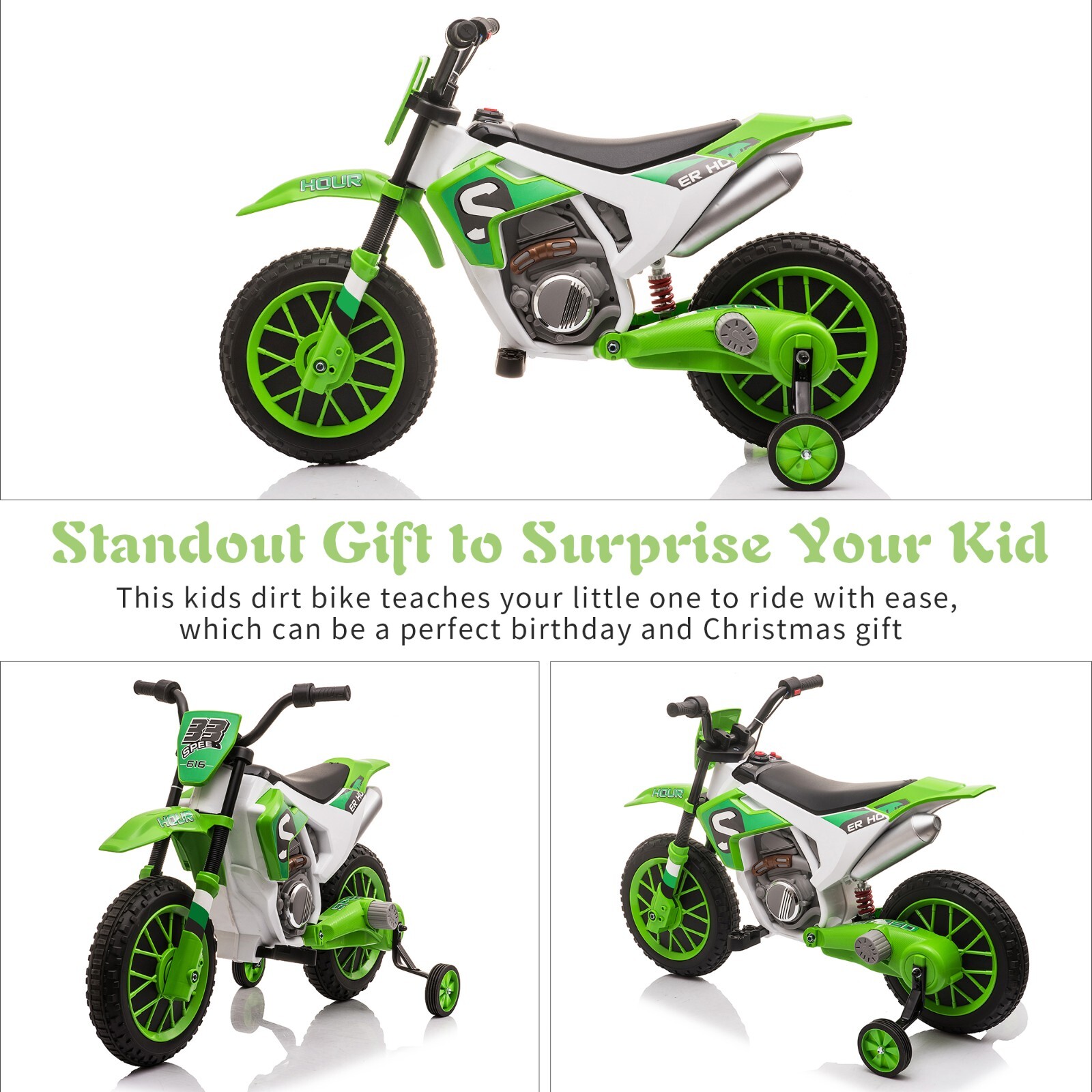 12V Kids Ride on Electric Motorcycle Kid Motorized Vehicles w/Training Wheels