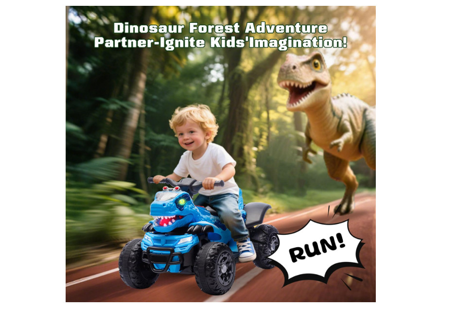 12V Dinosaur Ride-On ATV for Kids, Electric 4 Wheeler Quad Car w/ MUSIC,BT & LED